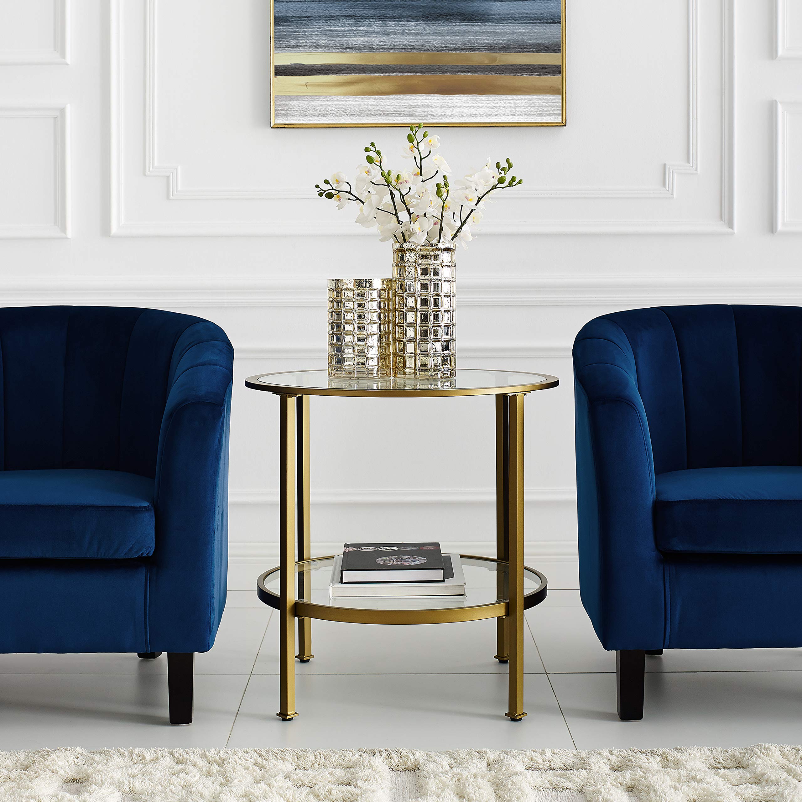 Crosley Furniture Aimee Small Side End Table with Storage Shelf for Living Room, Gold and Glass - Image 7