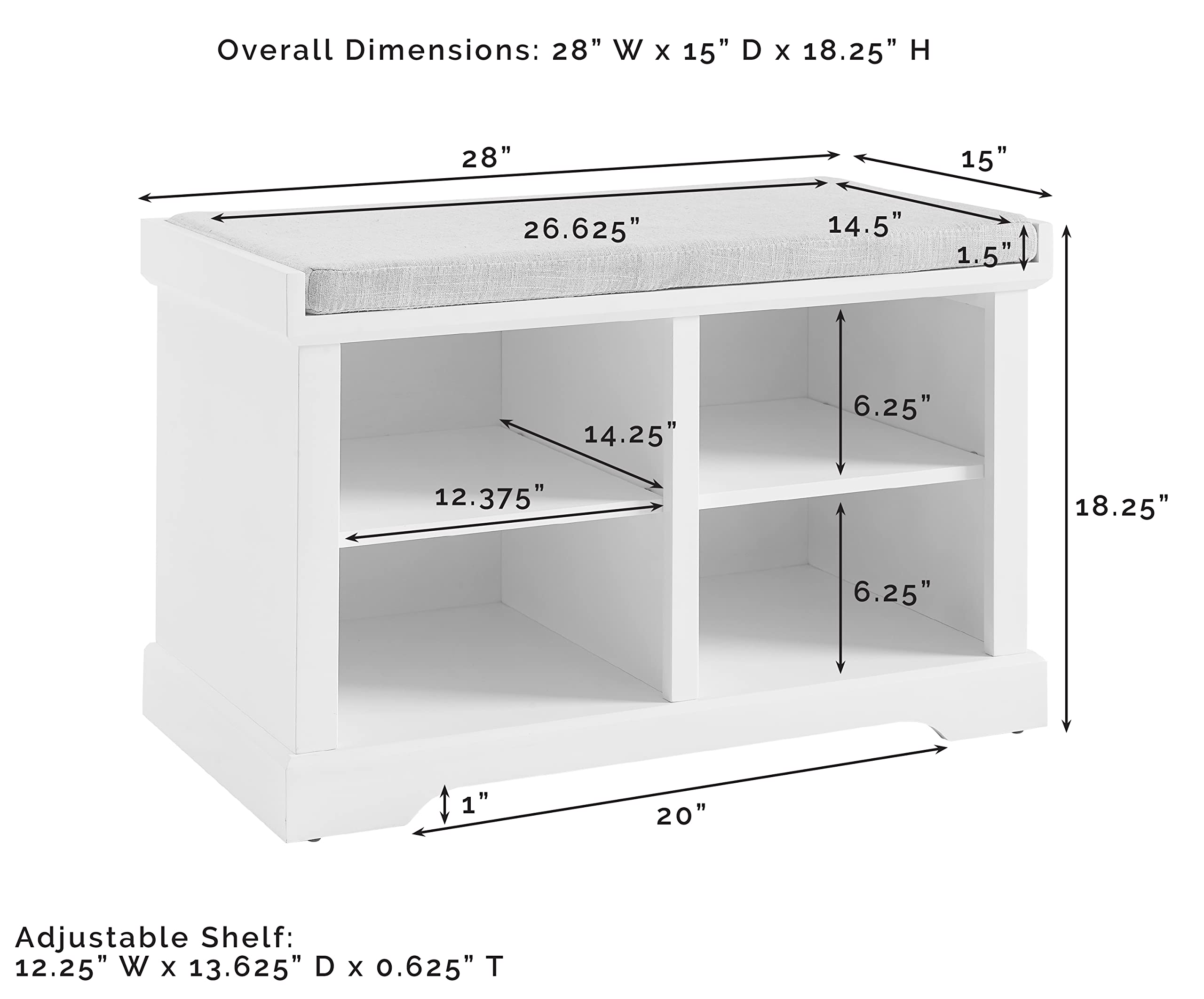 Crosley Furniture Anderson Entryway Storage Bench with Shoe Rack Organizer Shelves, White - Image 3