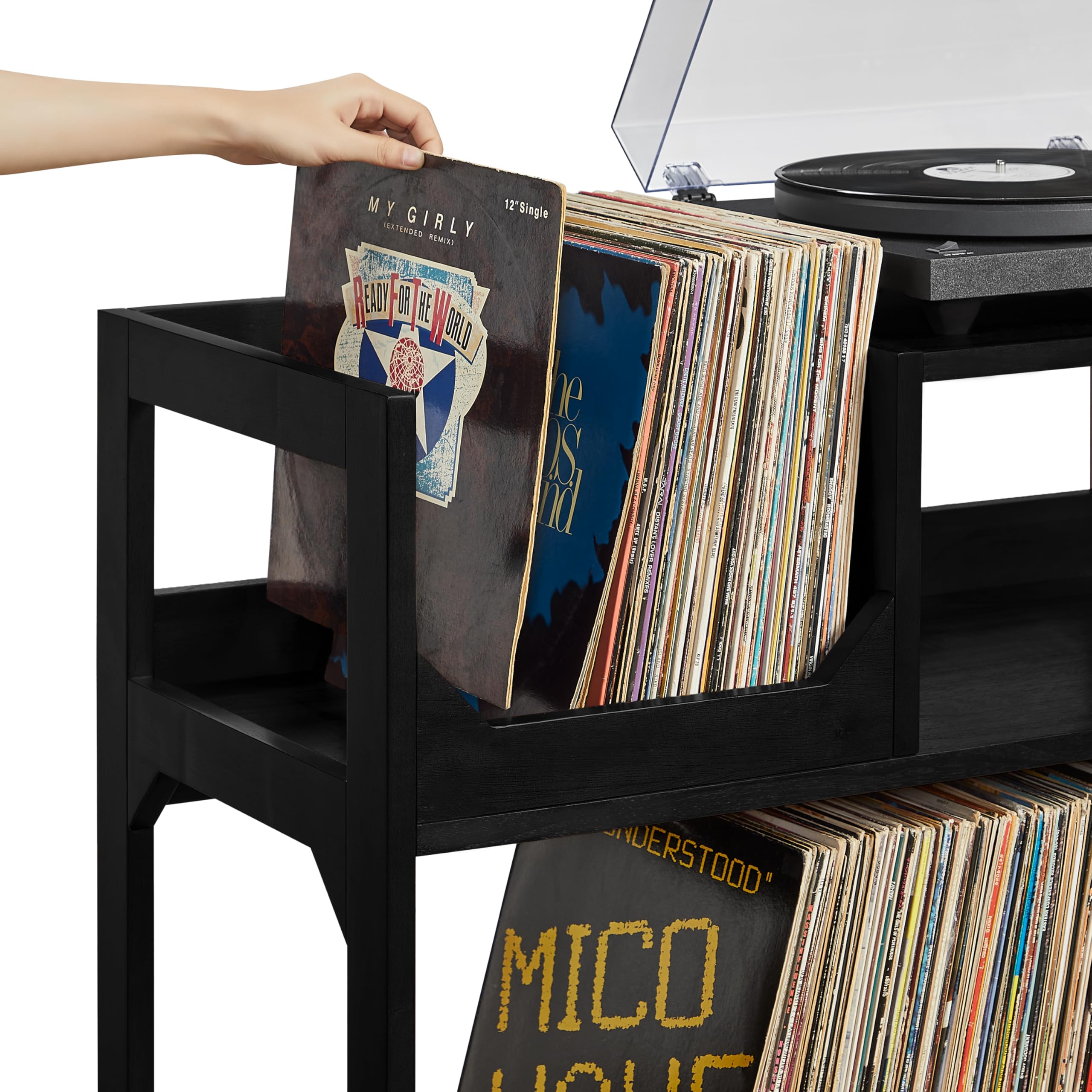 Crosley Furniture Asheville Mid-Century Modern Media Console Record Player Stand, Storage for Vinyl Records, Medium, Black - Image 11