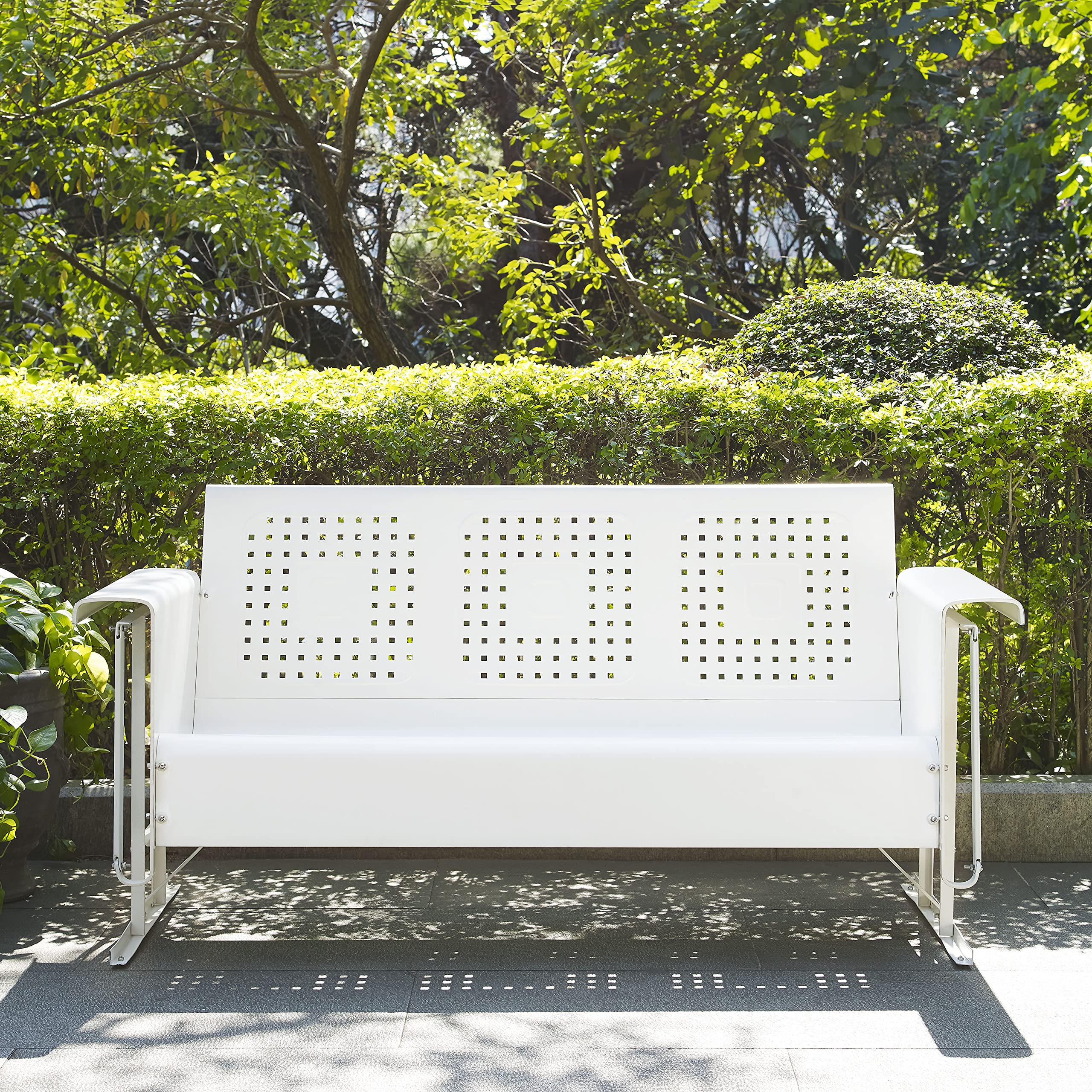 Crosley Furniture Bates Retro Metal Outdoor Sofa Glider, 3-Person Rocking Patio Bench for Porch, Deck, White Gloss - Image 5