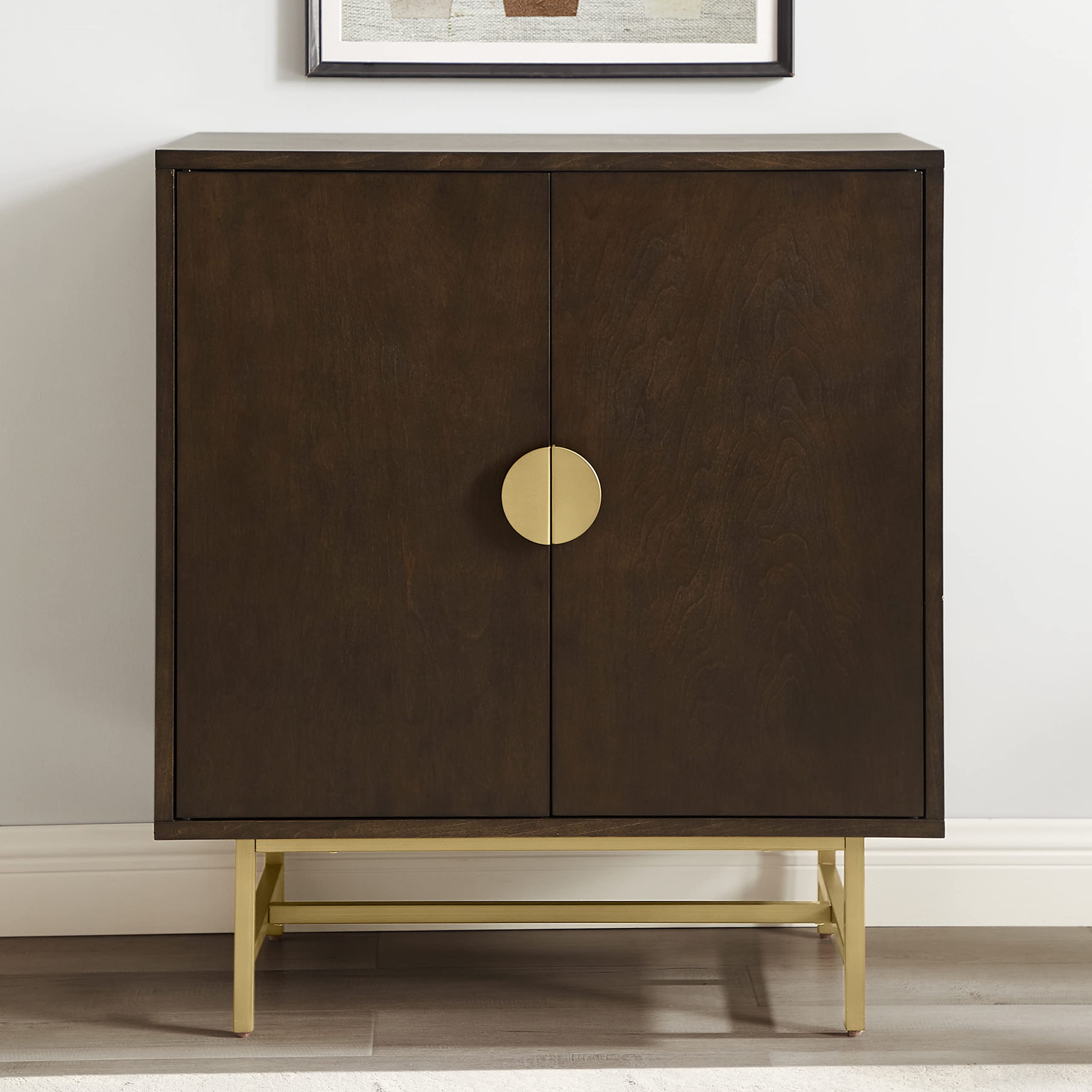 Crosley Furniture Blair Bar Cabinet with Storage Shelves and Wine Rack, Dark Brown/Gold - Image 8