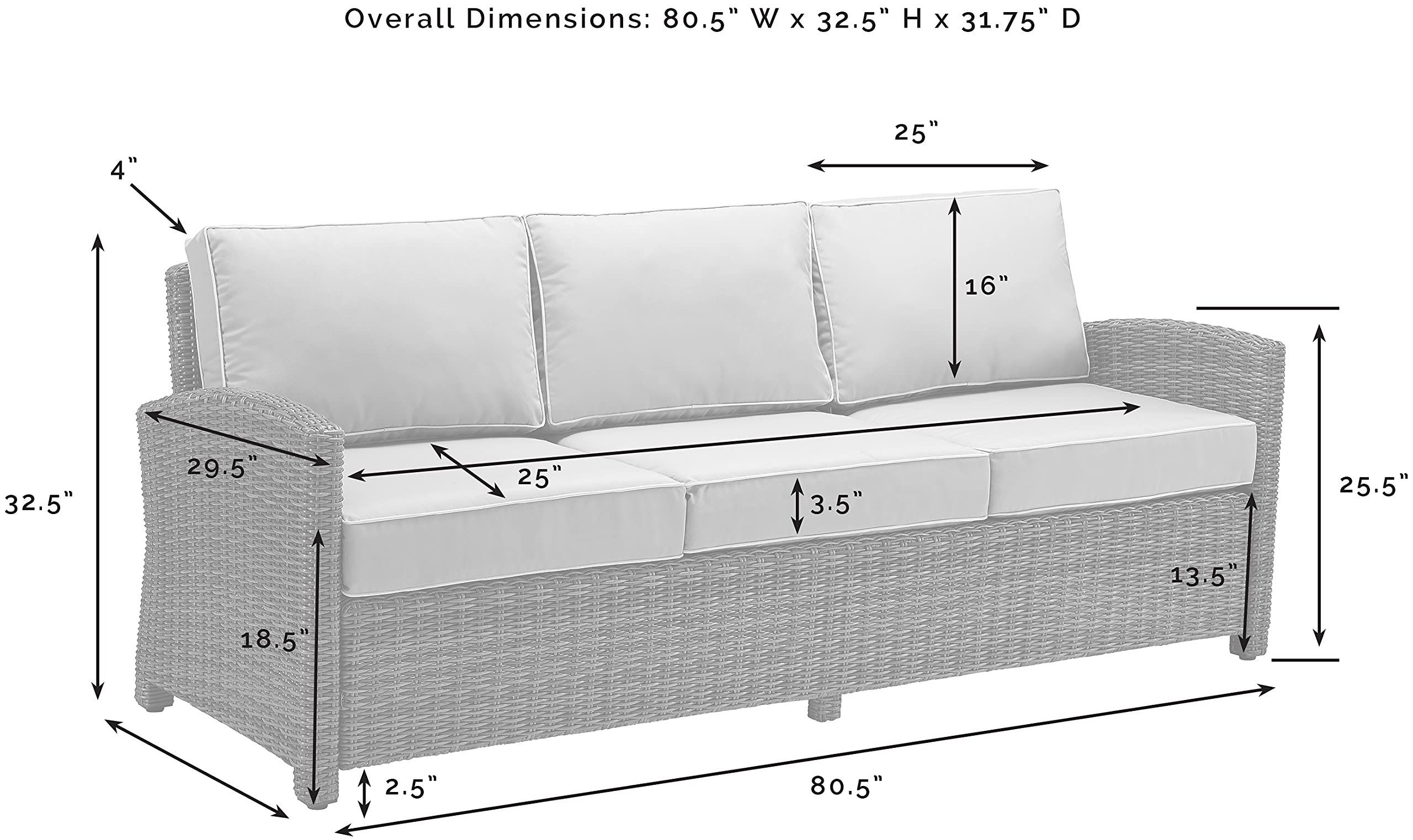 Crosley Furniture Bradenton Wicker Outdoor Sofa, 3-Person Patio Couch for Porch, Deck, Backyard, Brown with Sangria Cushions - Image 3