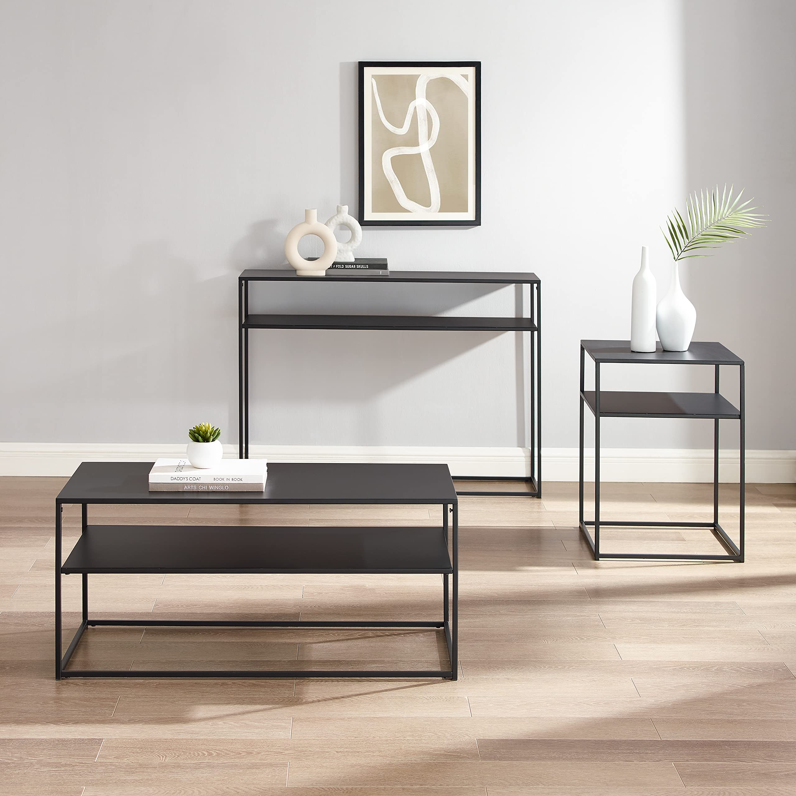 Crosley Furniture Braxton 3-Piece Coffee Table Set with Coffee, Side, and Sofa Tables, Matte Black - Image 4