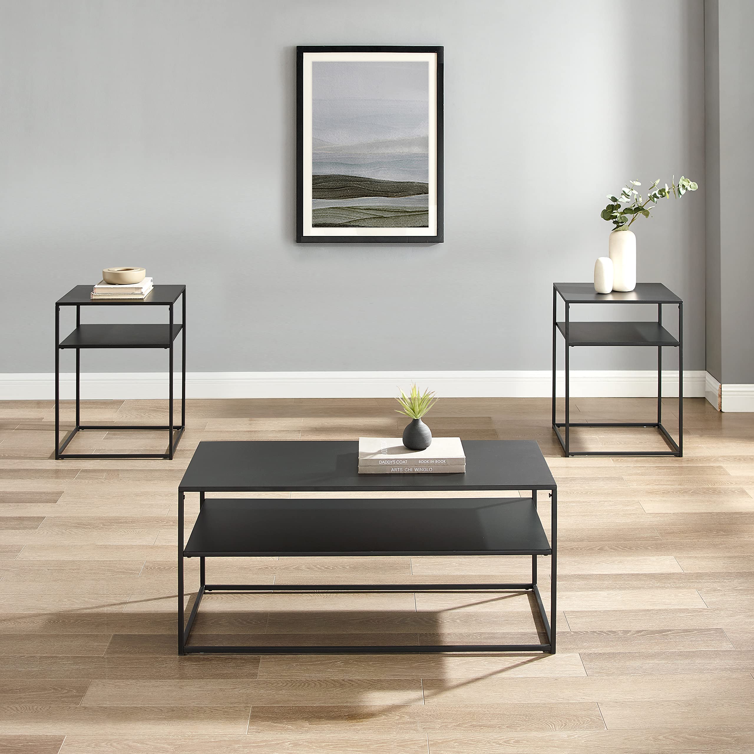 Crosley Furniture Braxton 3-Piece Living Room Table Set with Coffee and Side Tables, Matte Black - Image 4
