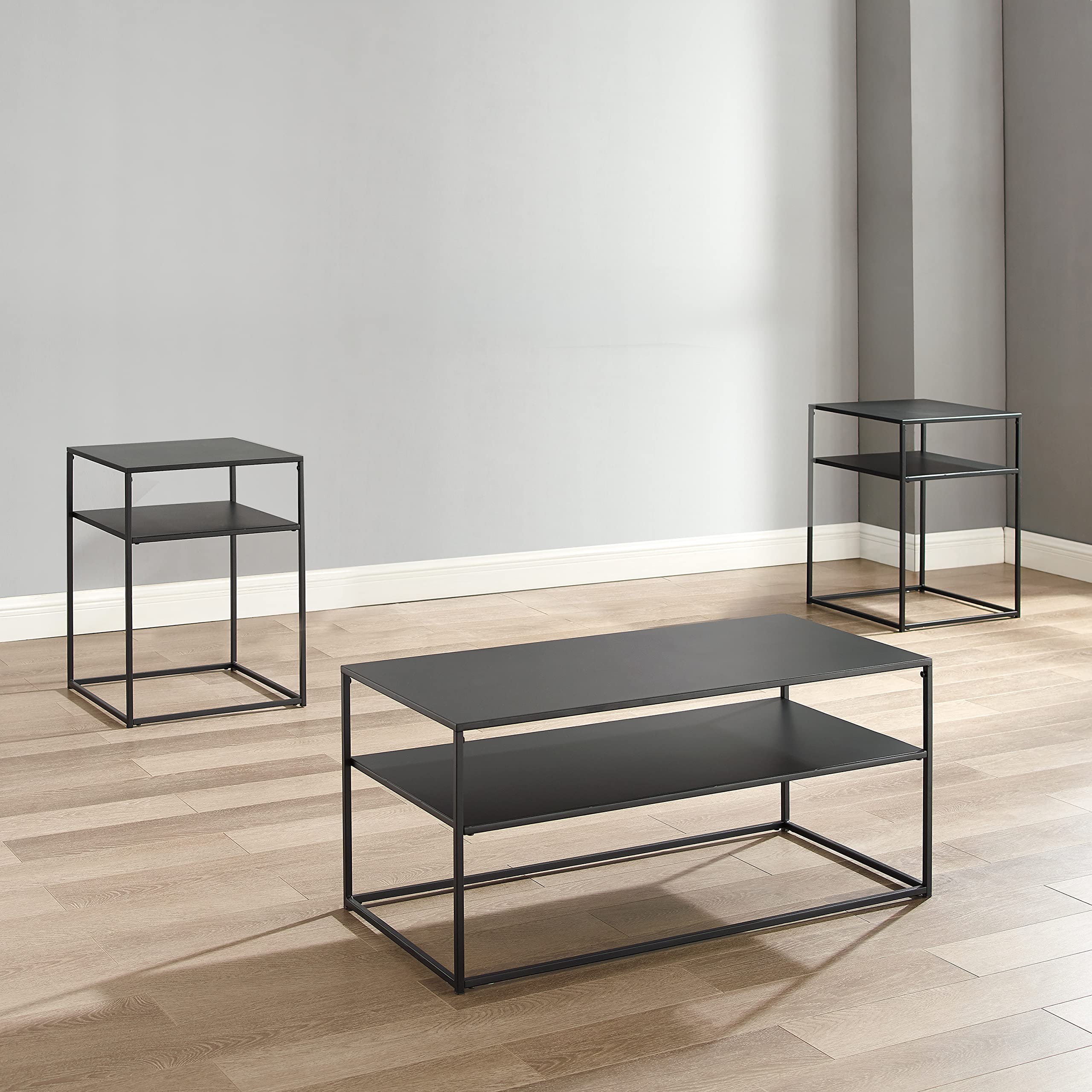 Crosley Furniture Braxton 3-Piece Living Room Table Set with Coffee and Side Tables, Matte Black - Image 5