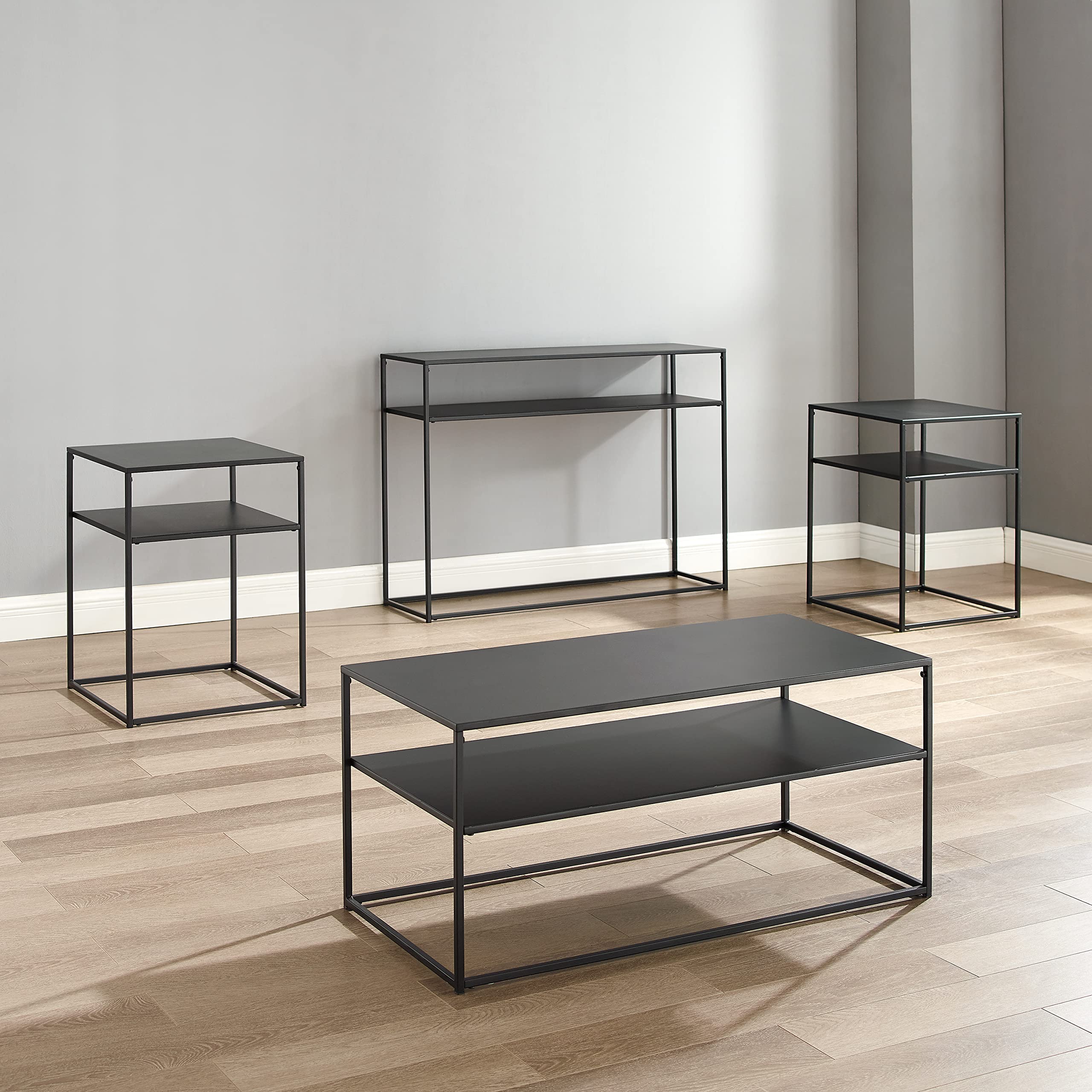 Crosley Furniture Braxton 4-Piece Coffee Table Set with Coffee, Side, and Sofa Tables, Matte Black - Image 5