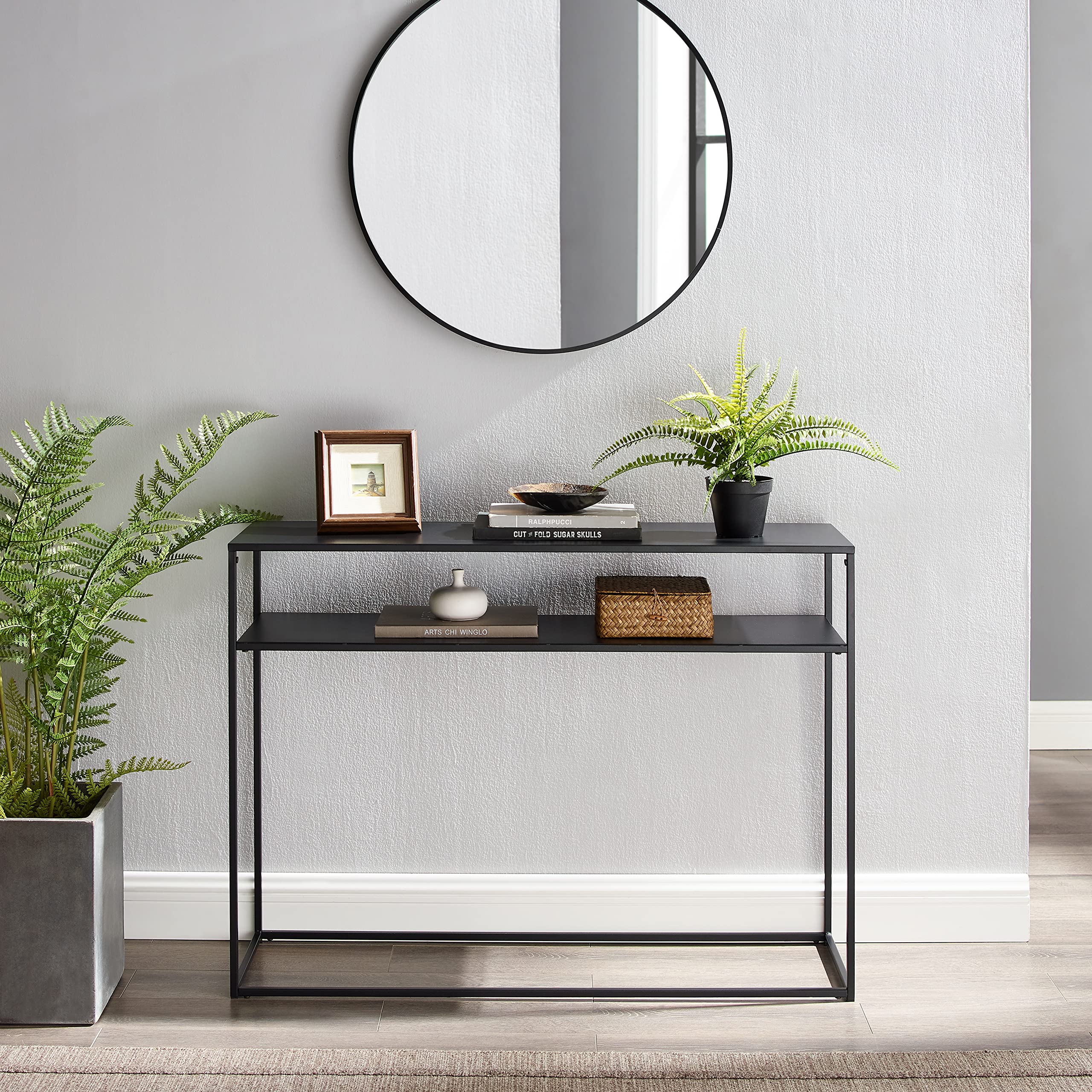 Crosley Furniture Braxton Sofa Console Table with Storage Shelf for Hall, Entryway, or Living Room, Matte Black - Image 7