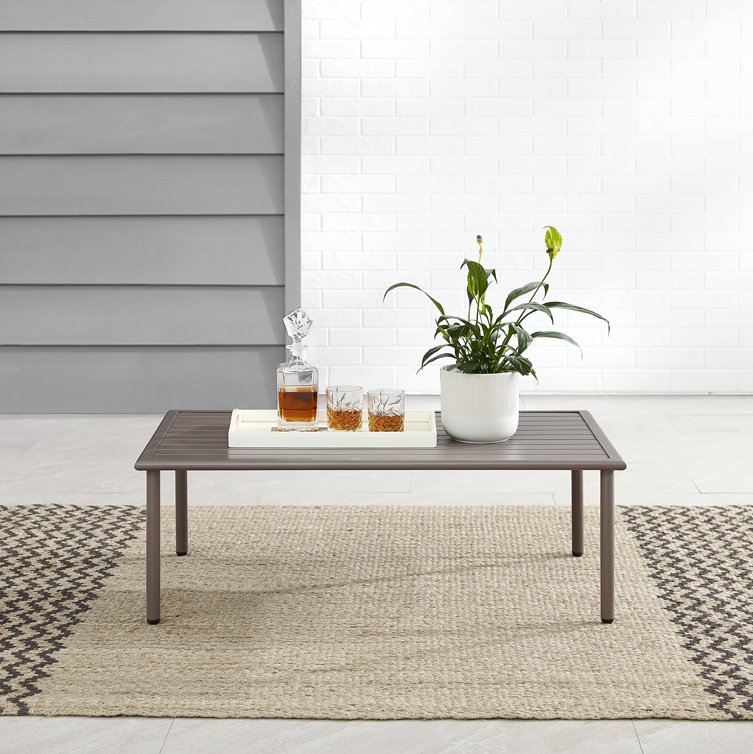 Crosley Furniture Cali Bay Weather Resistant Metal Outdoor Coffee Table for Patio, Deck, Porch, Light Brown - Image 6