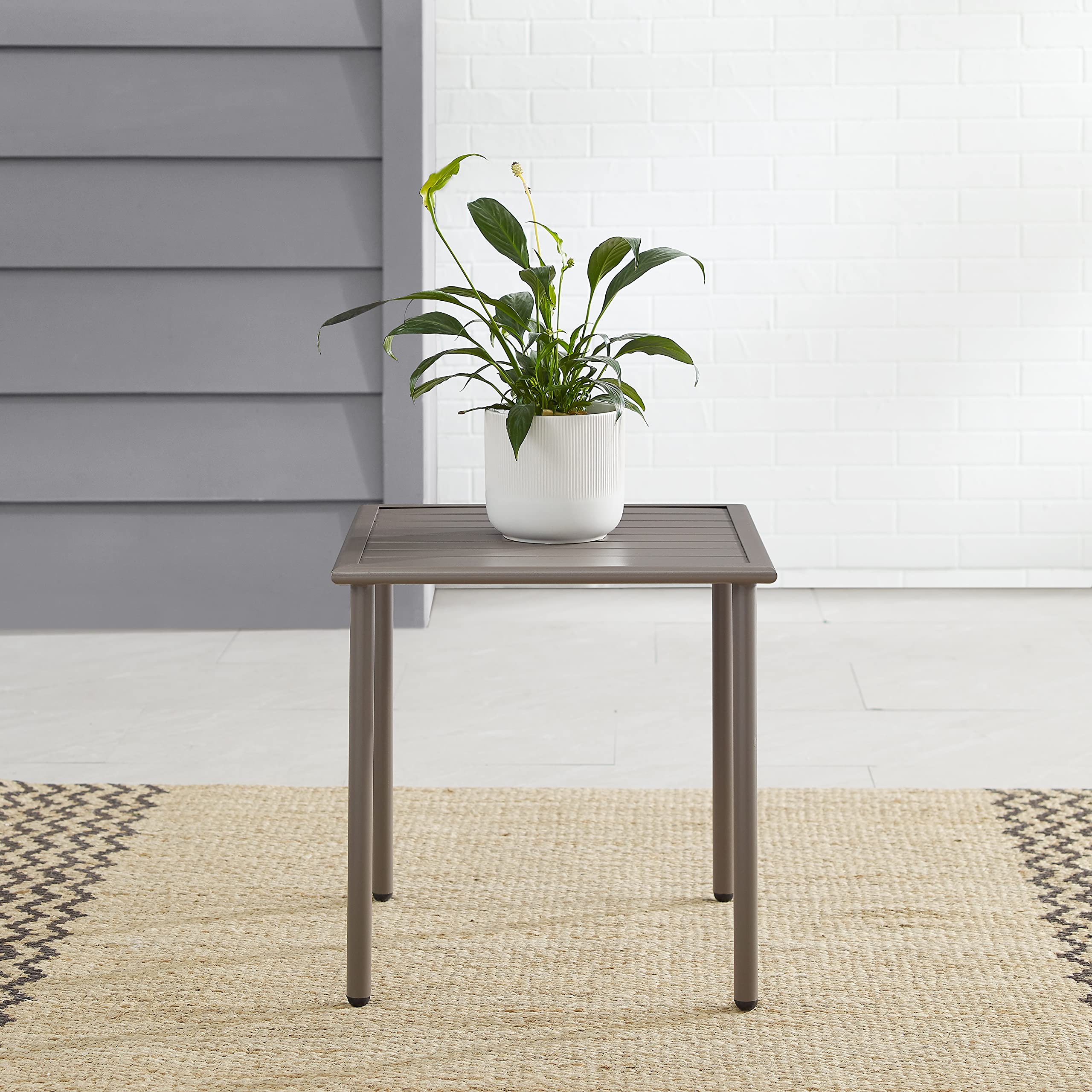 Crosley Furniture Cali Bay Weather Resistant Metal Outdoor Side Table for Patio, Deck, Porch, Light Brown - Image 5