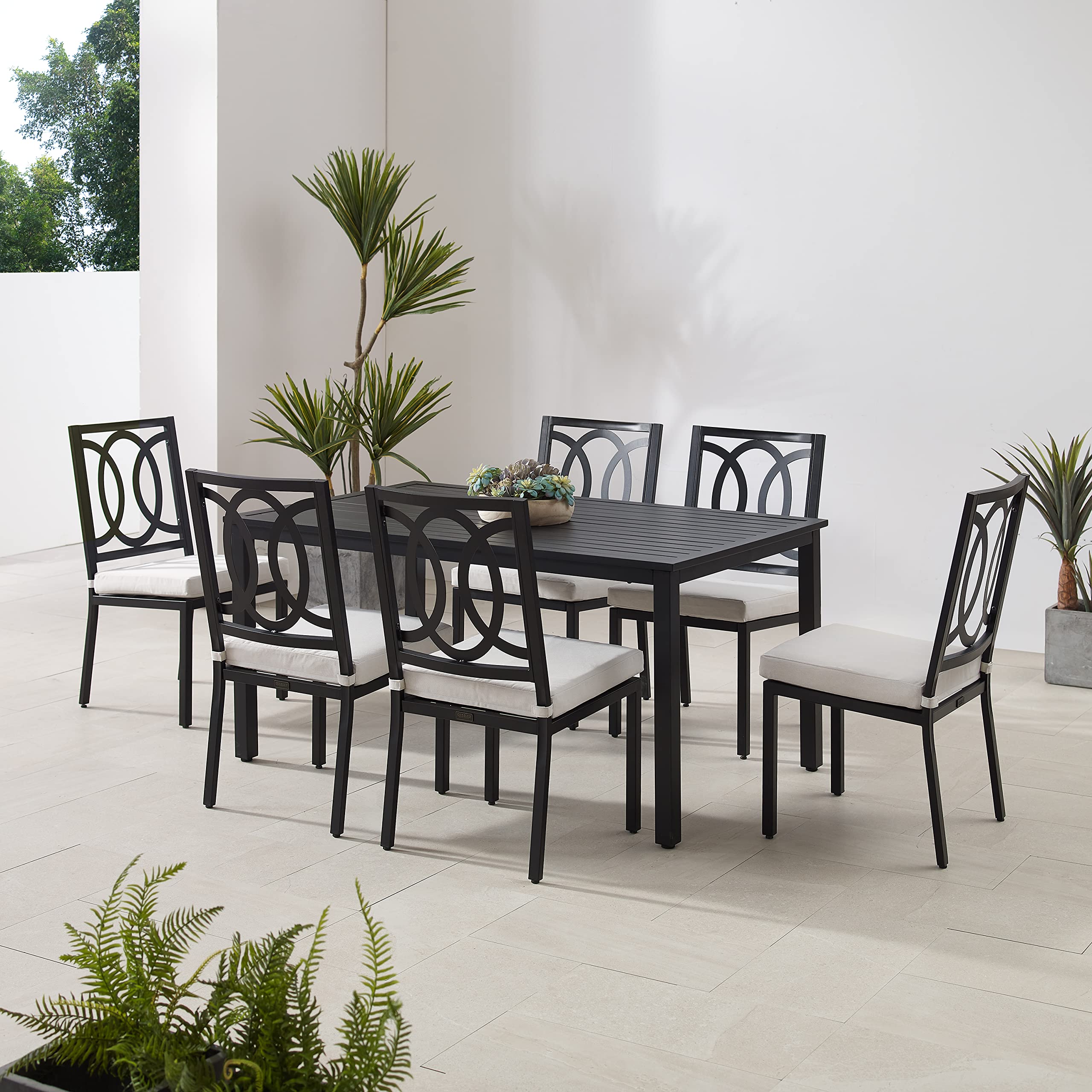 Crosley Furniture Chambers 7-Piece Outdoor Dining Set for 6, Patio Table and Chairs for Backyard, Deck, Matte Black with Creme Cushions - Image 5