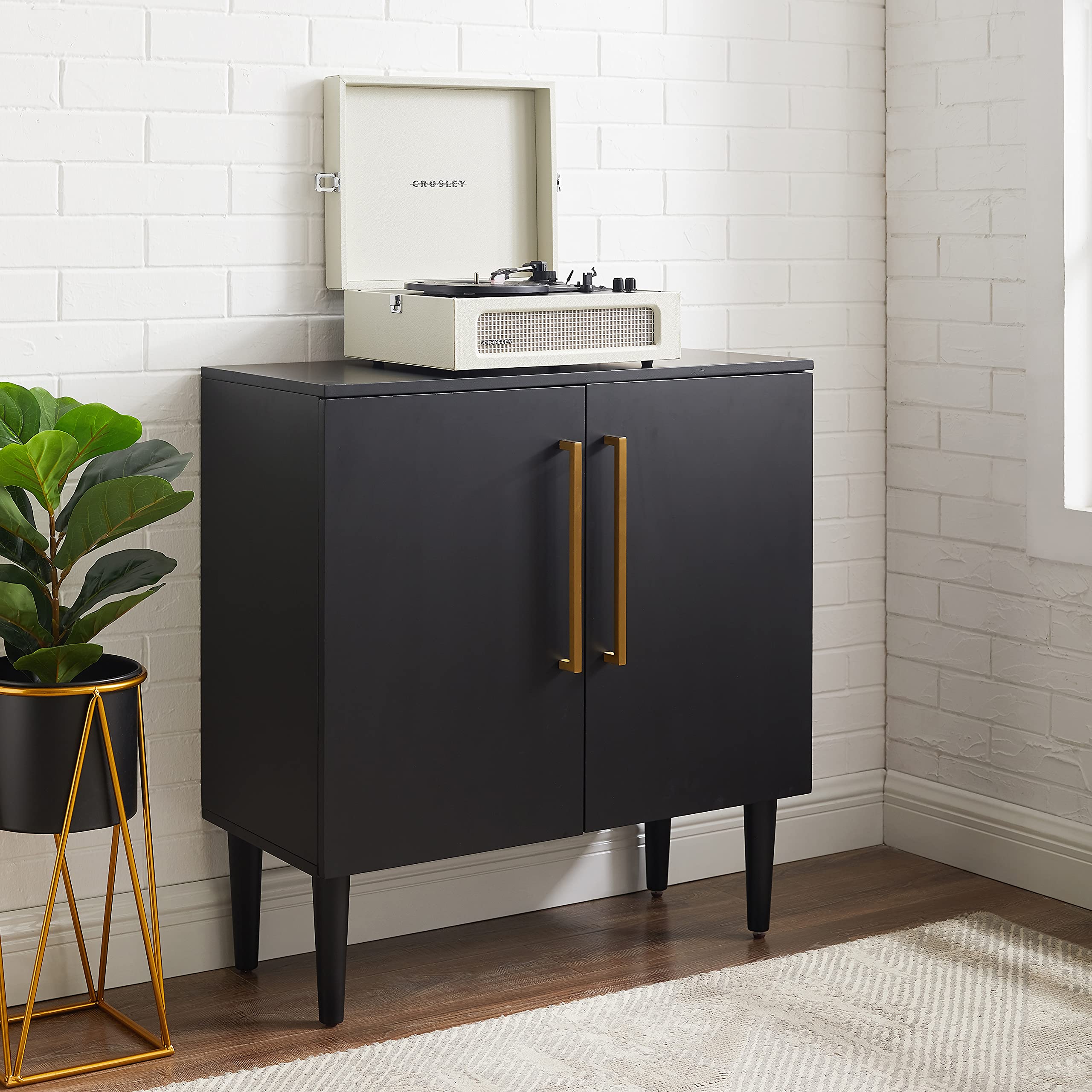 Crosley Furniture Everett Accent Storage Cabinet, Record Player Stand, Vinyl Records Holder, Matte Black - Image 7