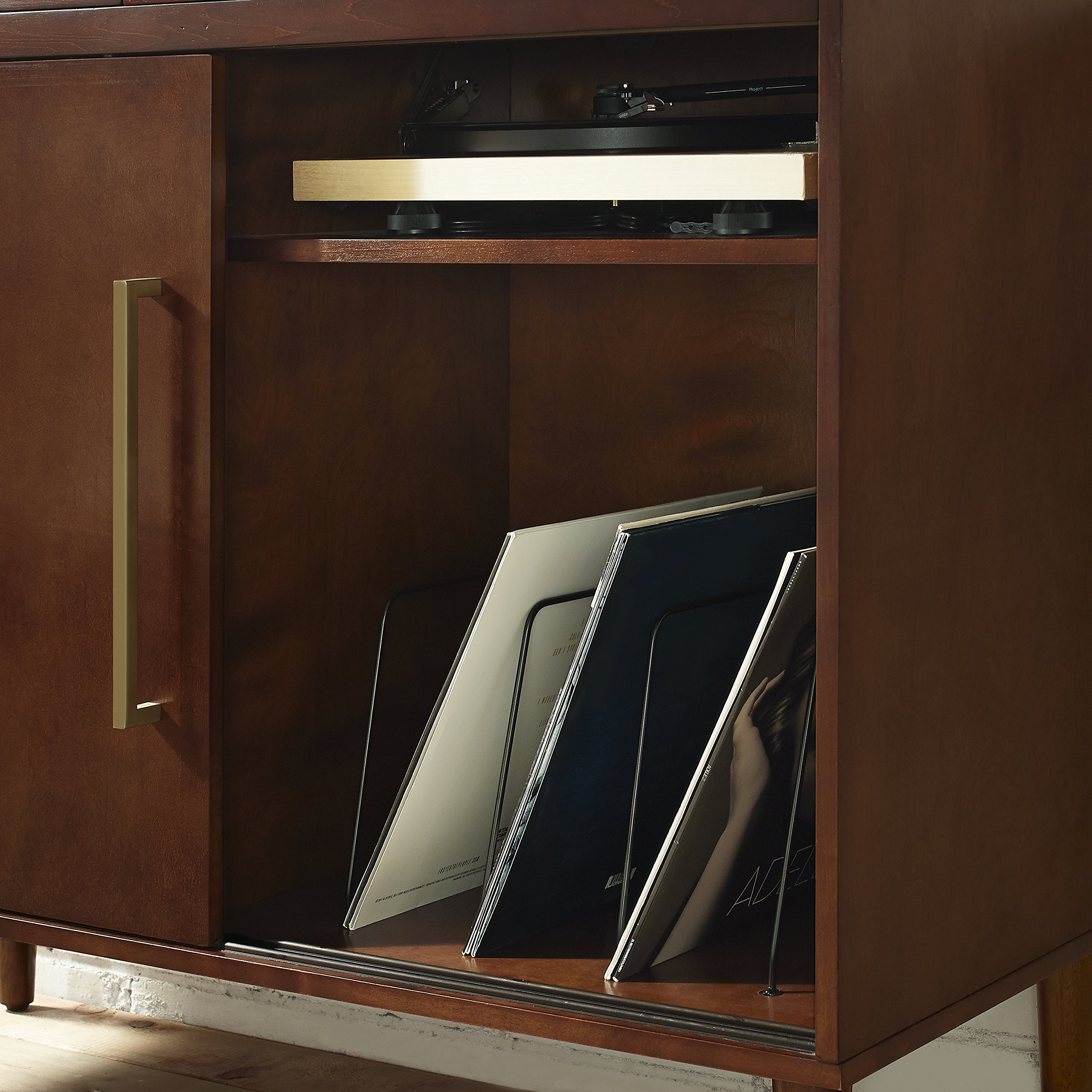 Crosley Furniture Everett Media Console and Record Player Stand with Storage for Vinyl Records, Mahogany - Image 10