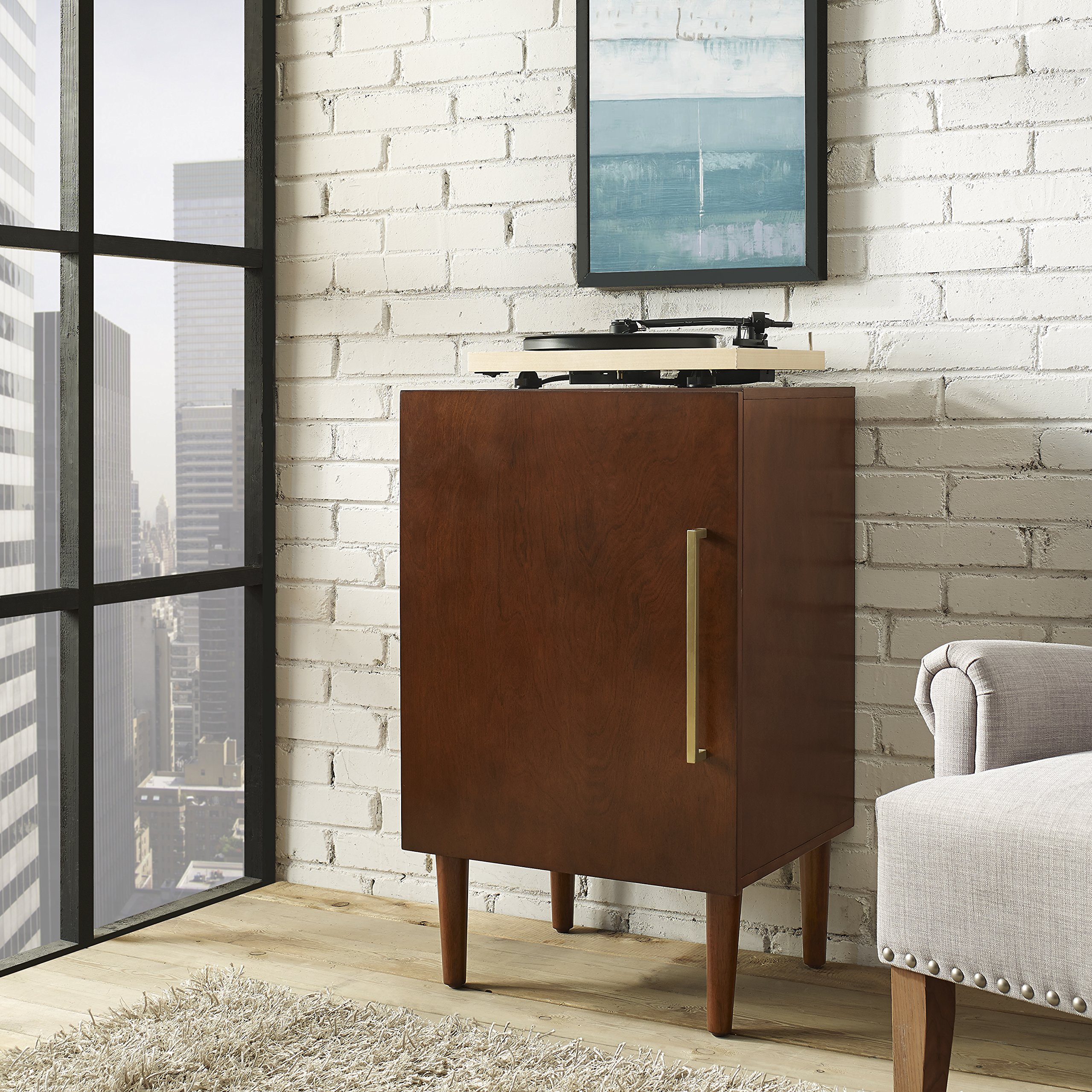 Crosley Furniture Everett Record Player Stand with Storage for Vinyl Records, Mahogany - Image 7