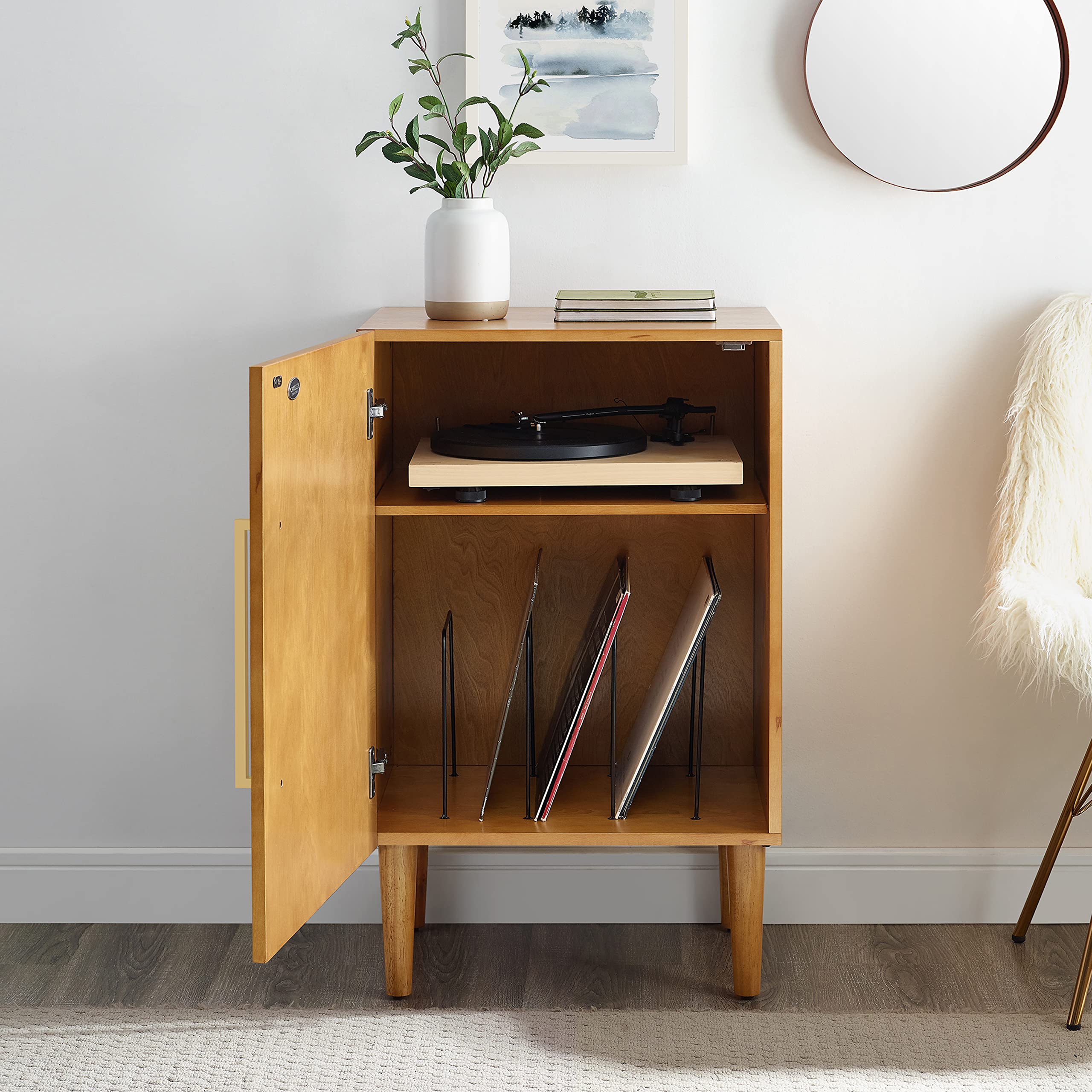 Crosley Furniture Everett Record Player Stand with Storage for Vinyl Records, Acorn - Image 12