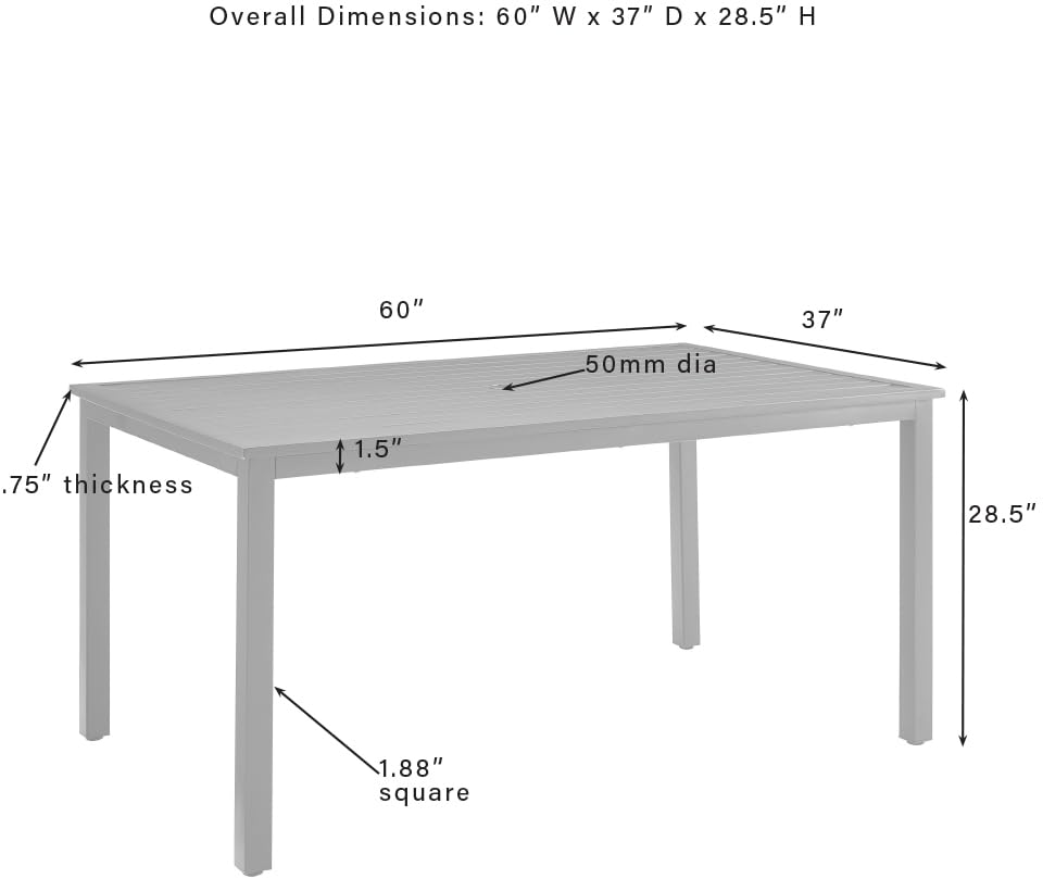 Crosley Furniture Hansen 6-Person Rectangular Outdoor Dining Table with Umbrella Hole for Outside Patio, Matte Black - Image 3