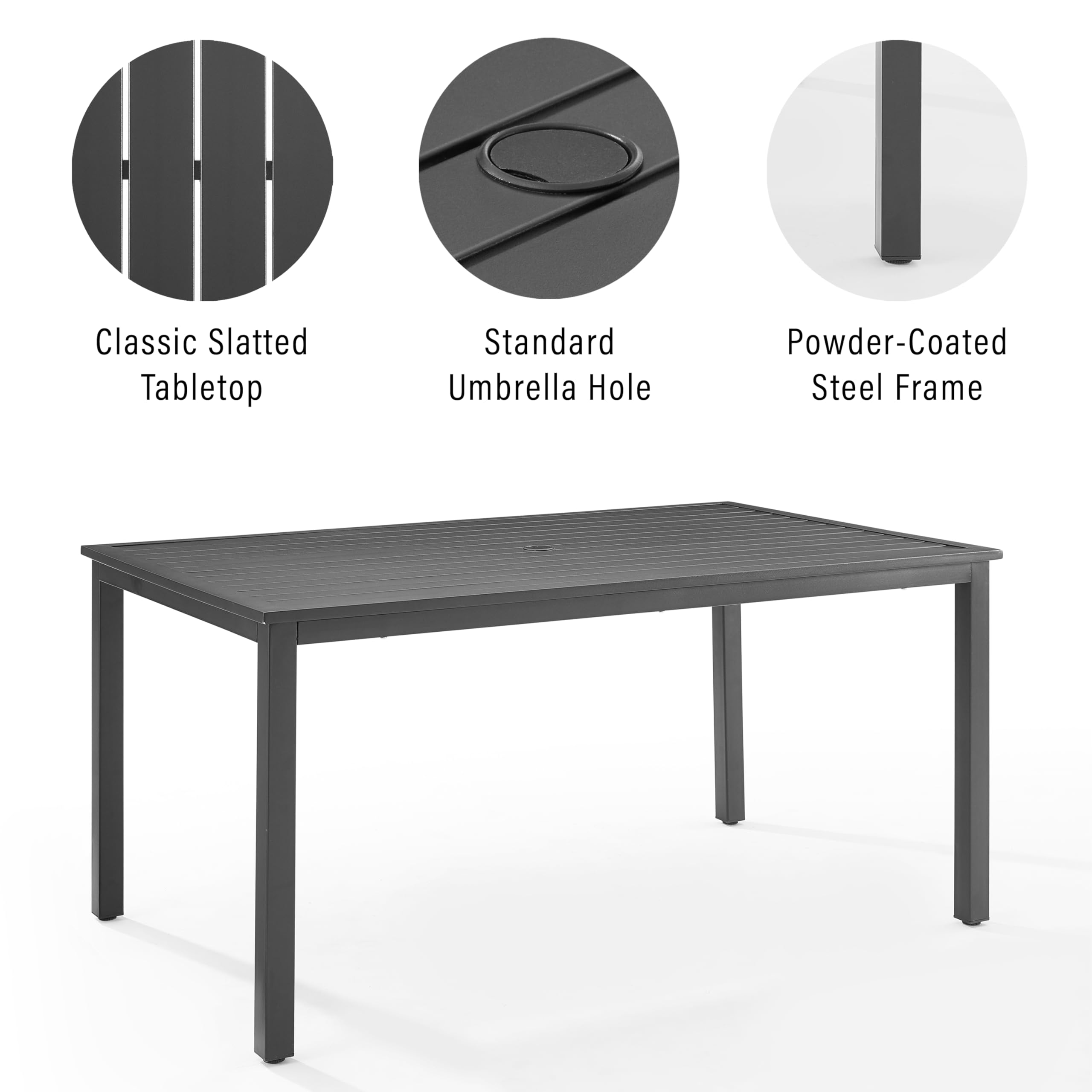 Crosley Furniture Hansen 6-Person Rectangular Outdoor Dining Table with Umbrella Hole for Outside Patio, Matte Black - Image 6