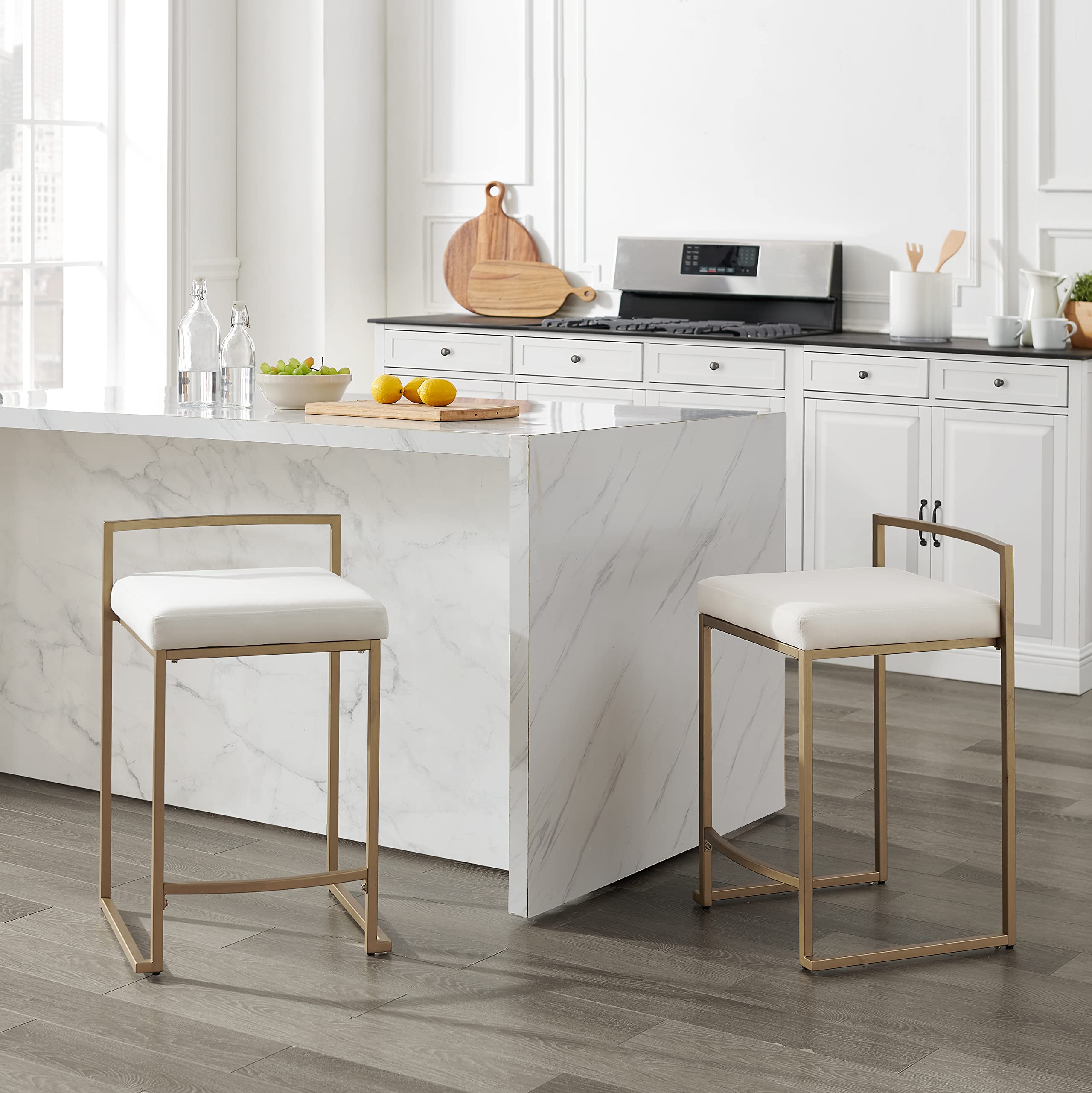 Crosley Furniture Harlowe Upholstered Seat Counter Height Bar Stools Set of 2, Kitchen and Dining, Crème and Gold - Image 8