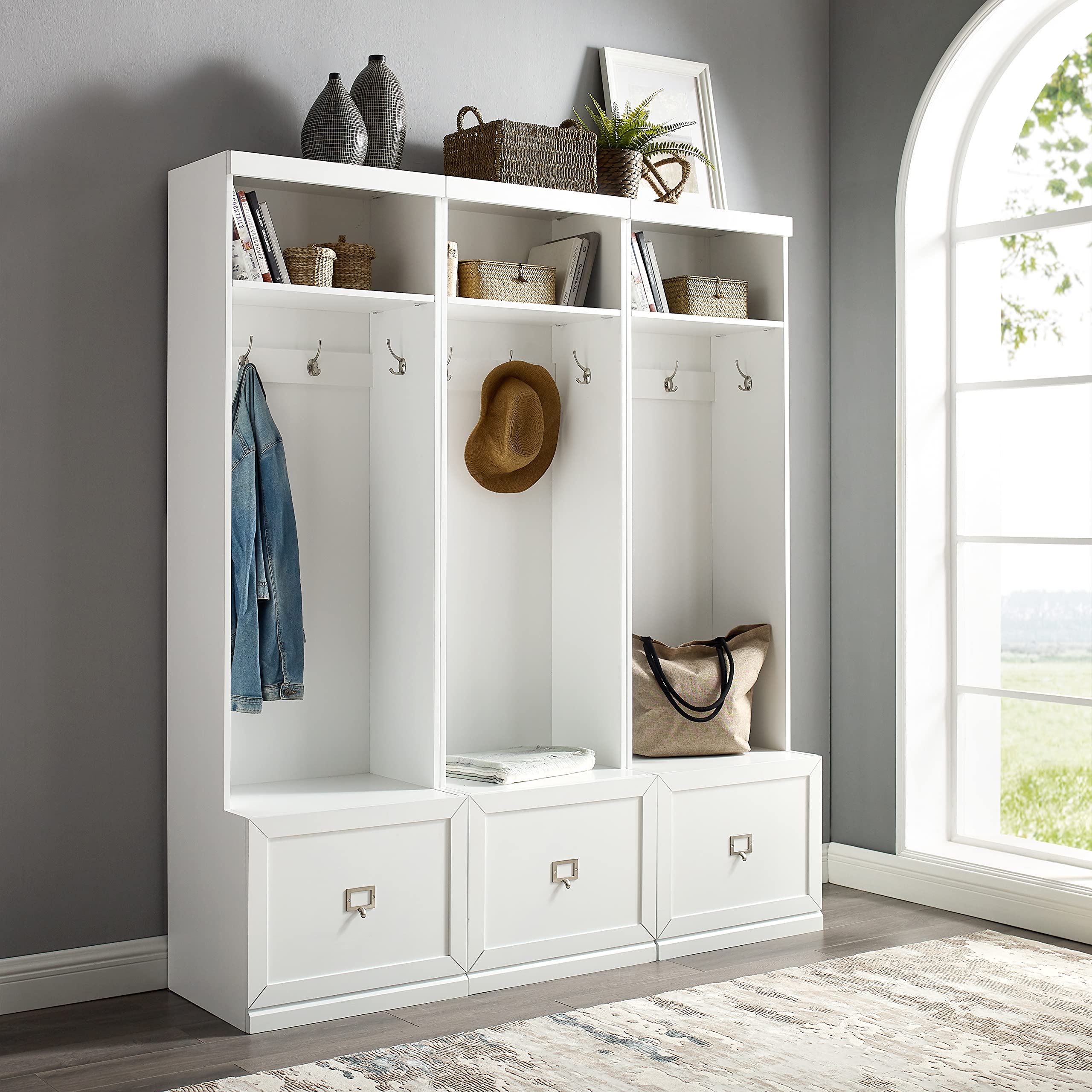 Crosley Furniture Harper 3-Piece Hall Tree Entryway Set with Storage Bench and Coat Rack Hooks for Hanging, White - Image 5