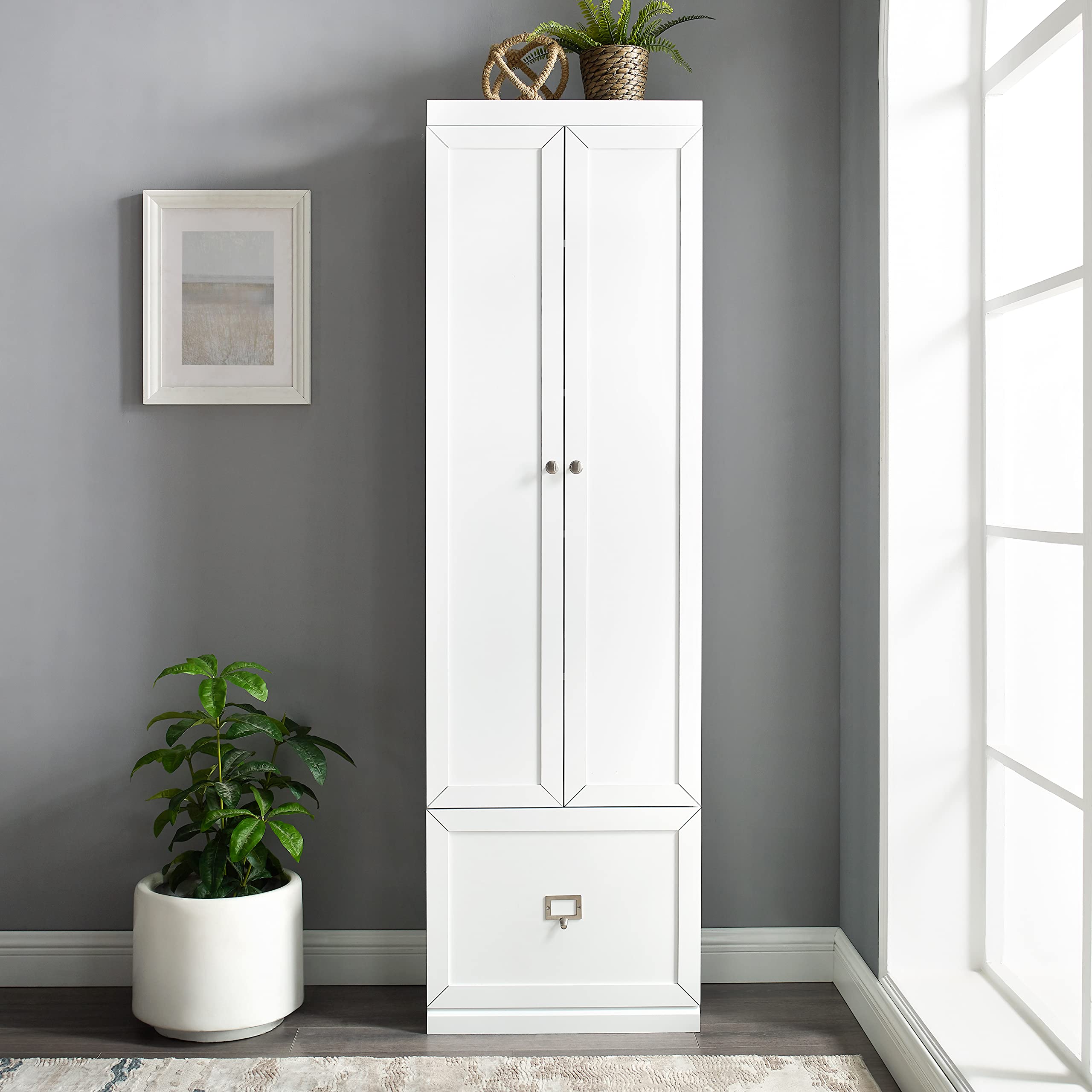 Crosley Furniture Harper Convertible Storage Cabinet with Coat Rack Hooks for Hanging, White - Image 11