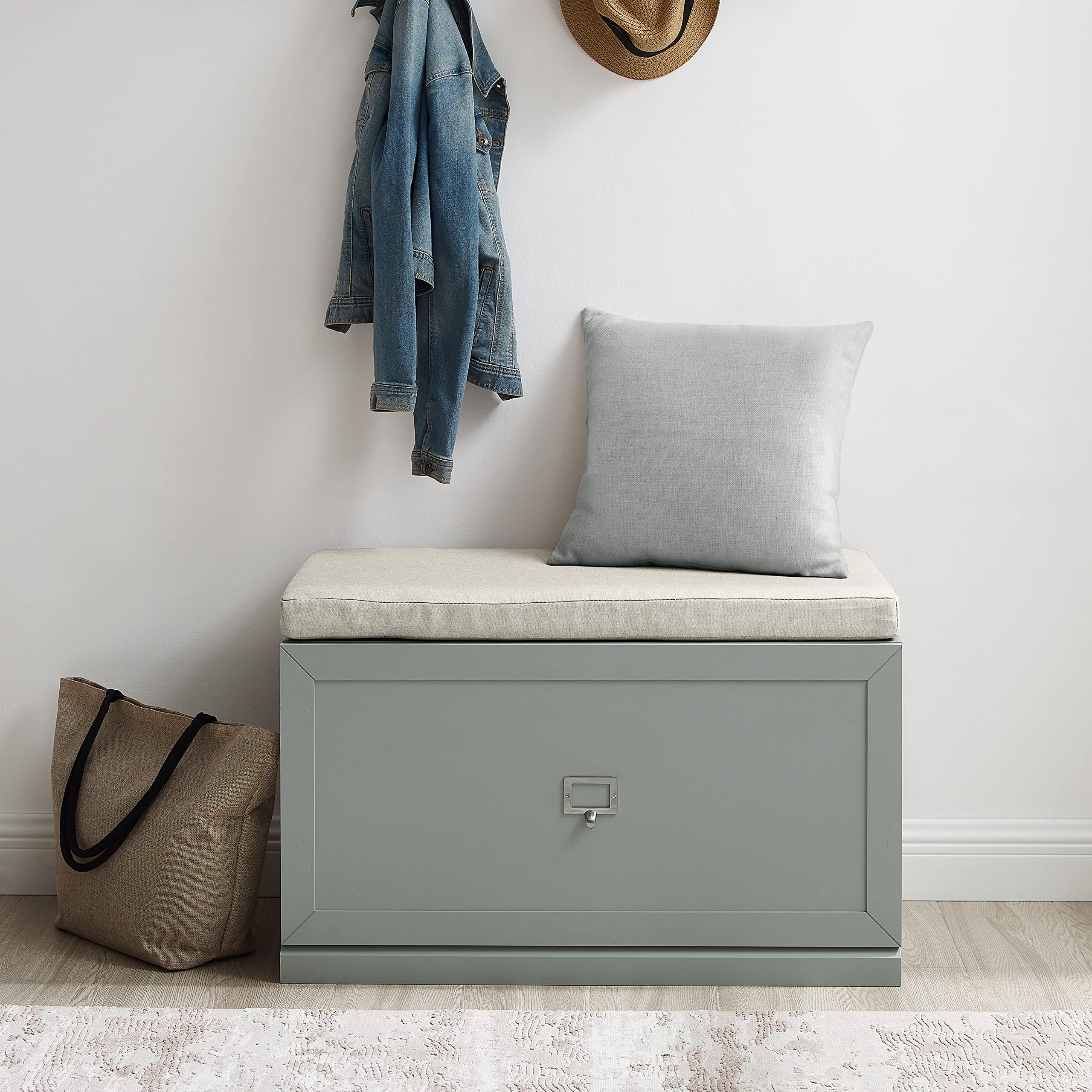 Crosley Furniture Harper Entryway Storage Bench with Shoe Rack Organizer Drawer, Gray - Image 10