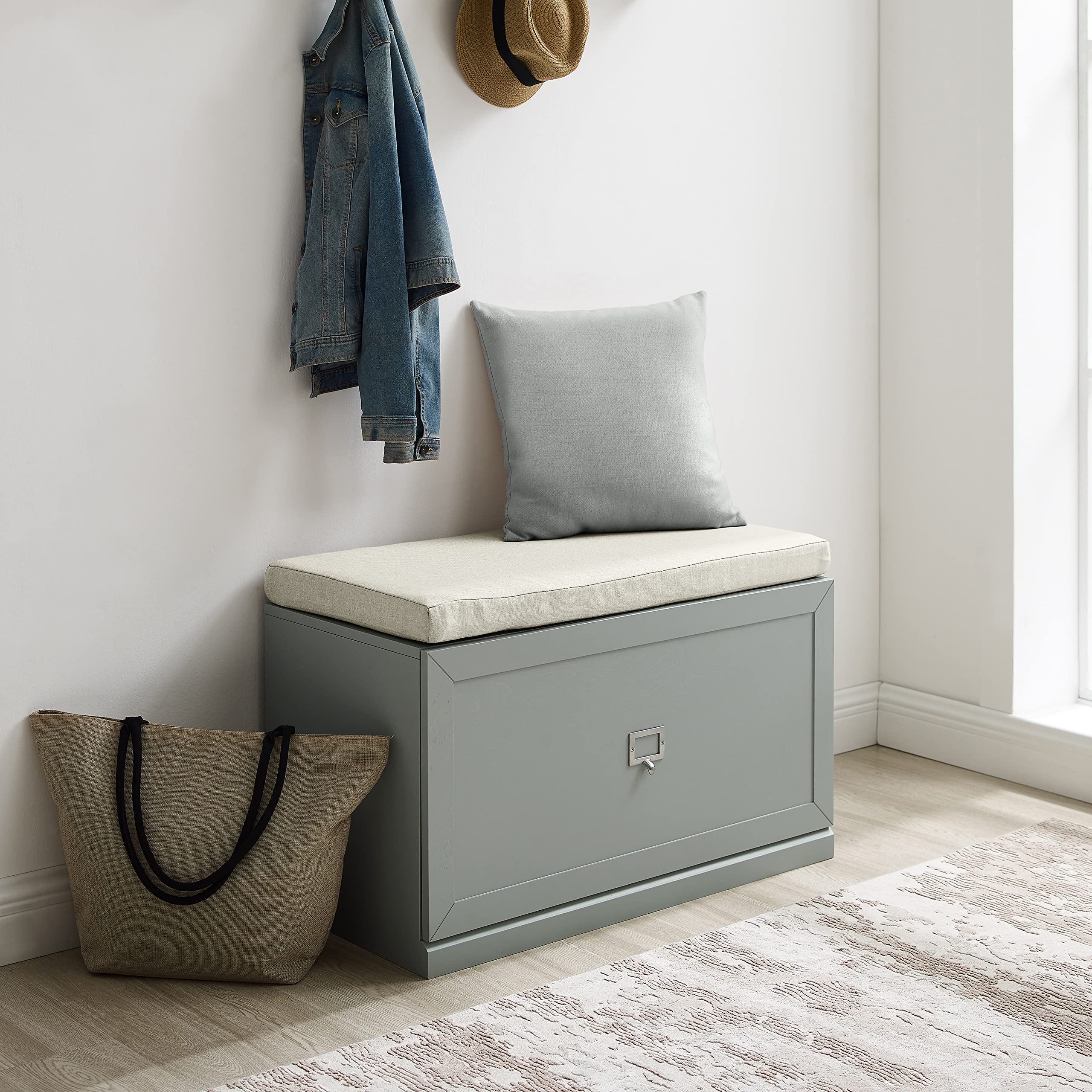 Crosley Furniture Harper Entryway Storage Bench with Shoe Rack Organizer Drawer, Gray - Image 8