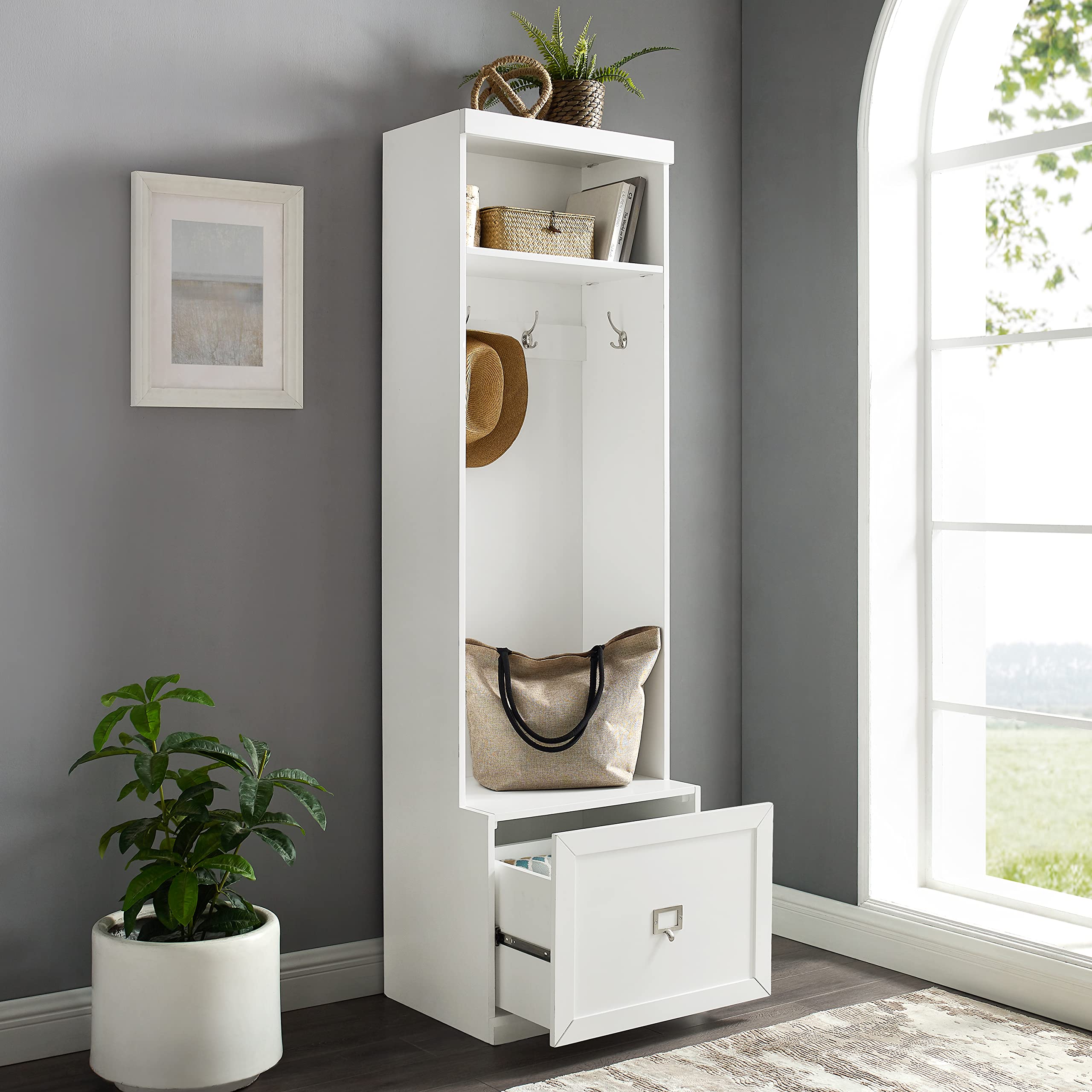 Crosley Furniture Harper Hall Tree with Storage Bench and Coat Rack Hooks for Hanging, White - Image 8