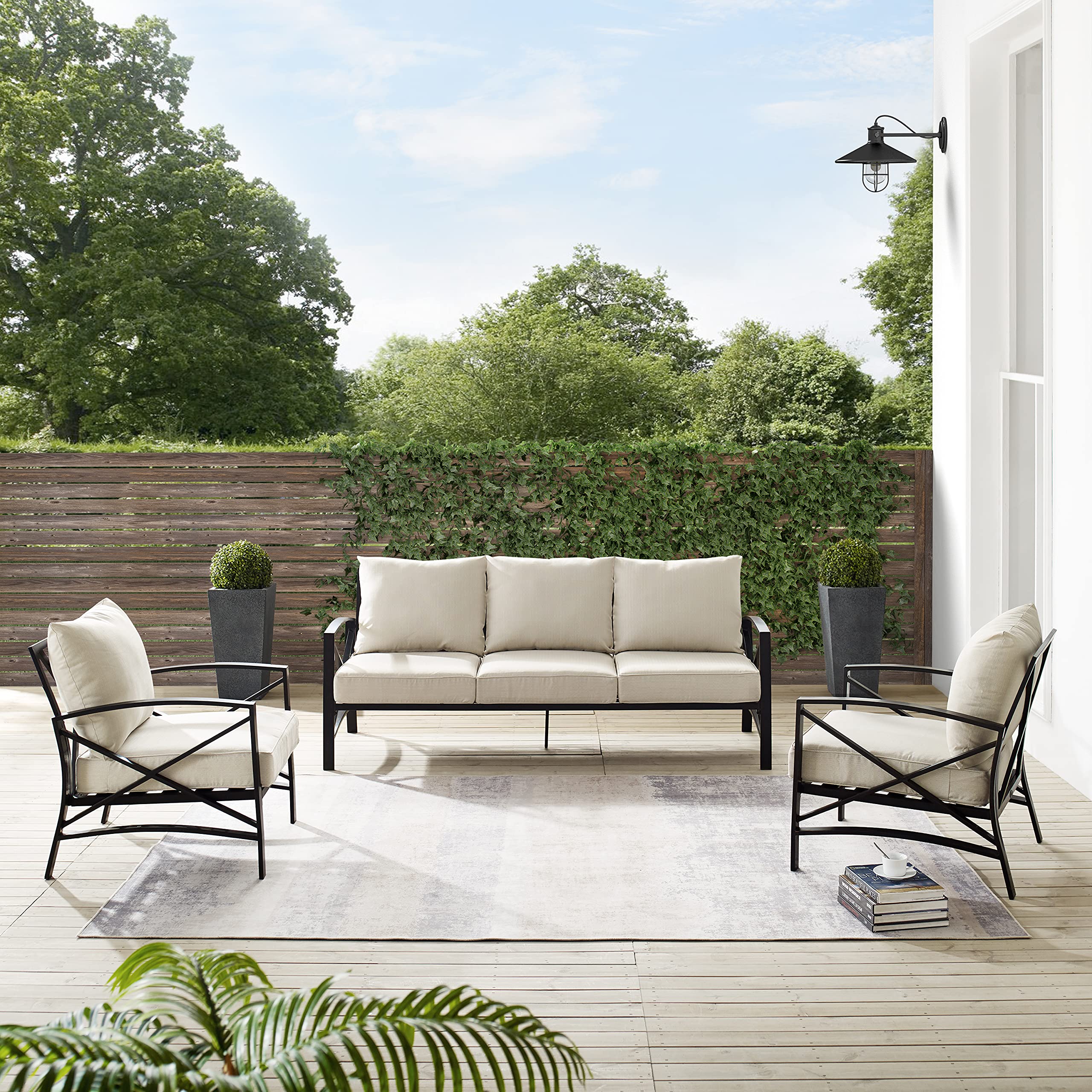 Crosley Furniture Kaplan 3-Piece Outdoor Sofa Patio Furniture Set, Conversation Sets for Porch, Deck, Oiled Bronze with Oatmeal Cushions - Image 6