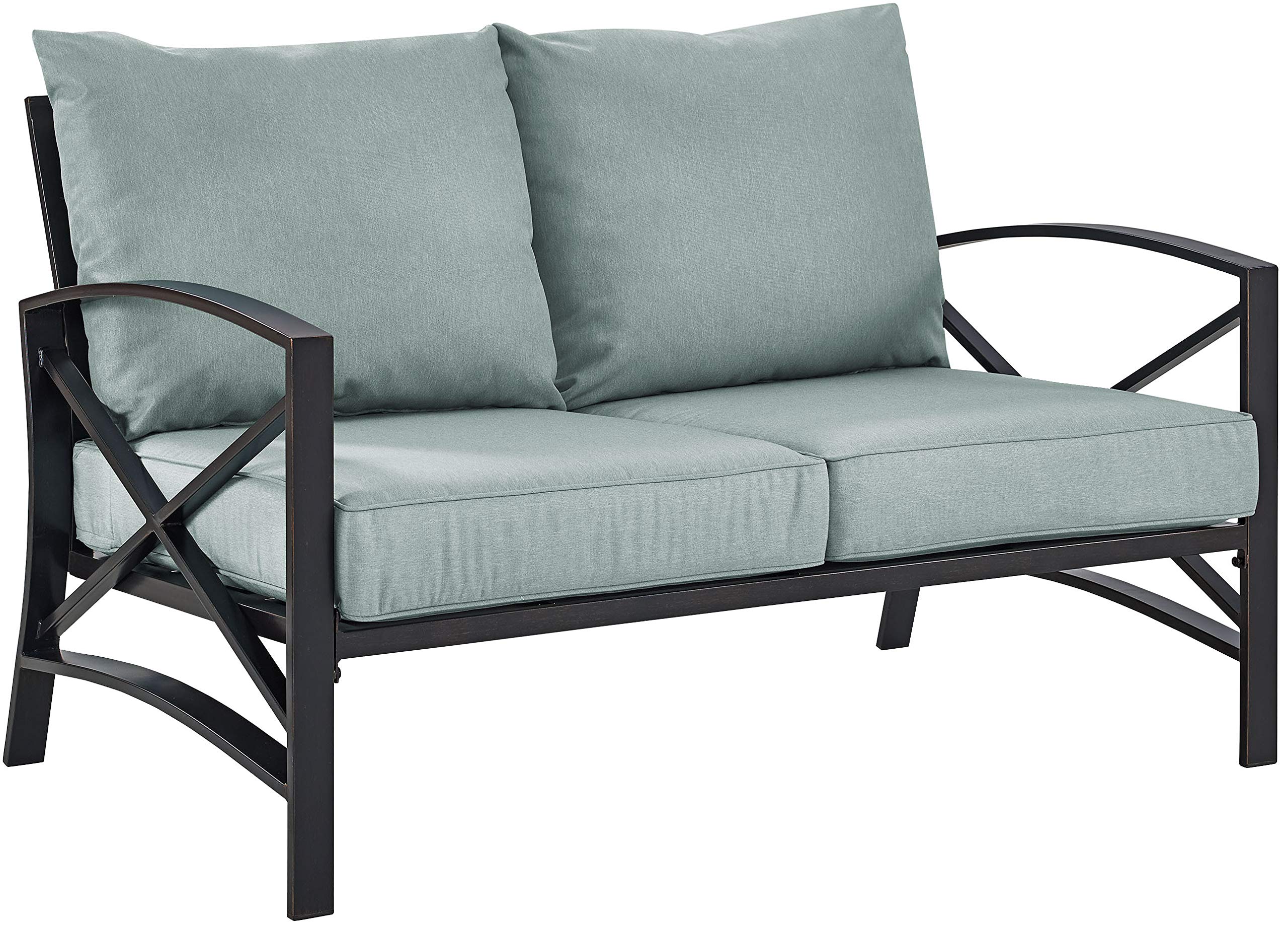 Crosley Furniture Kaplan 6-Piece Outdoor Loveseat Patio Furniture Set, Conversation Sets for Porch, Deck, Oiled Bronze with Mist Cushions - Image 8