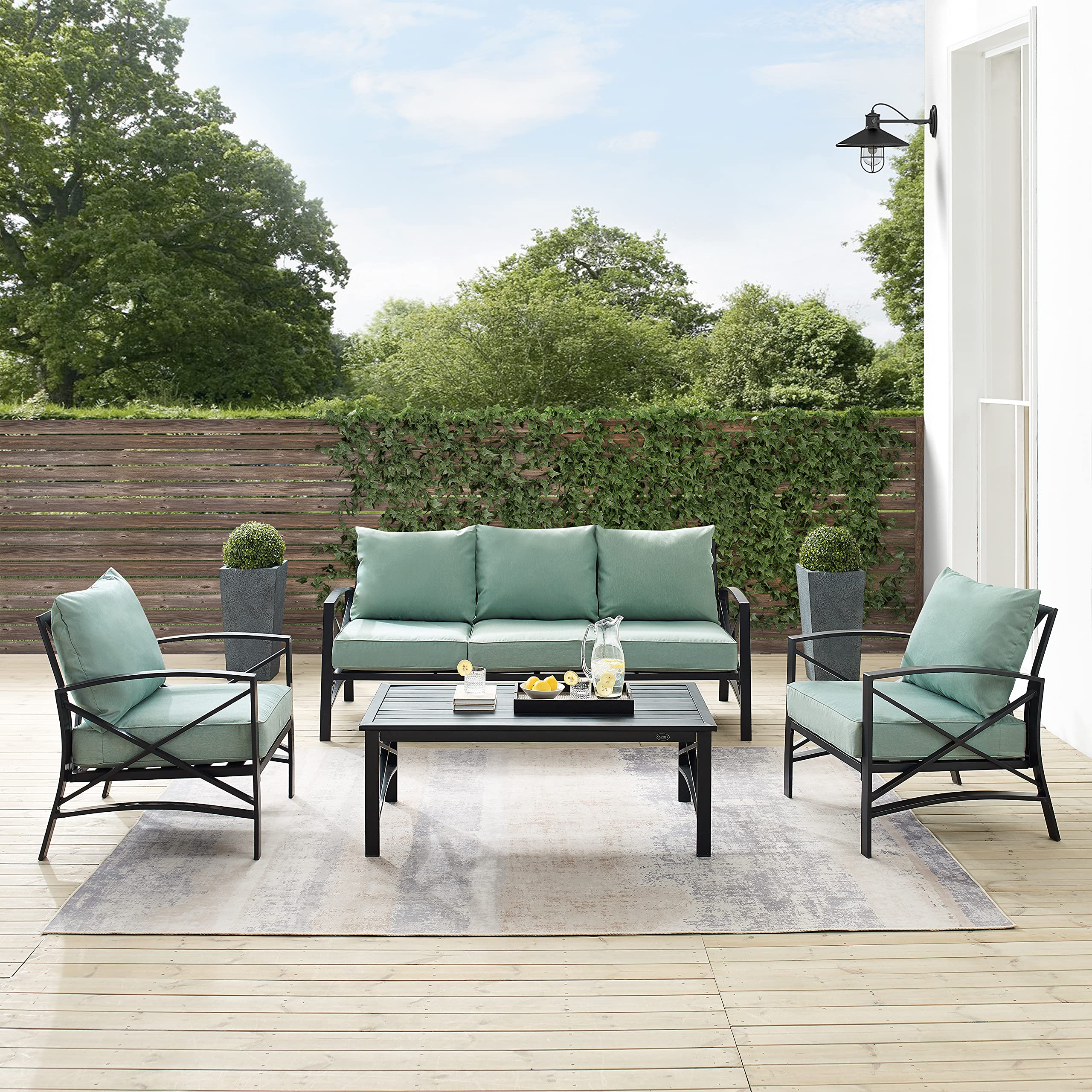 Crosley Furniture Kaplan 4-Piece Outdoor Sofa Patio Furniture Set, Conversation Sets for Porch, Deck, Oiled Bronze with Mist Cushions - Image 7