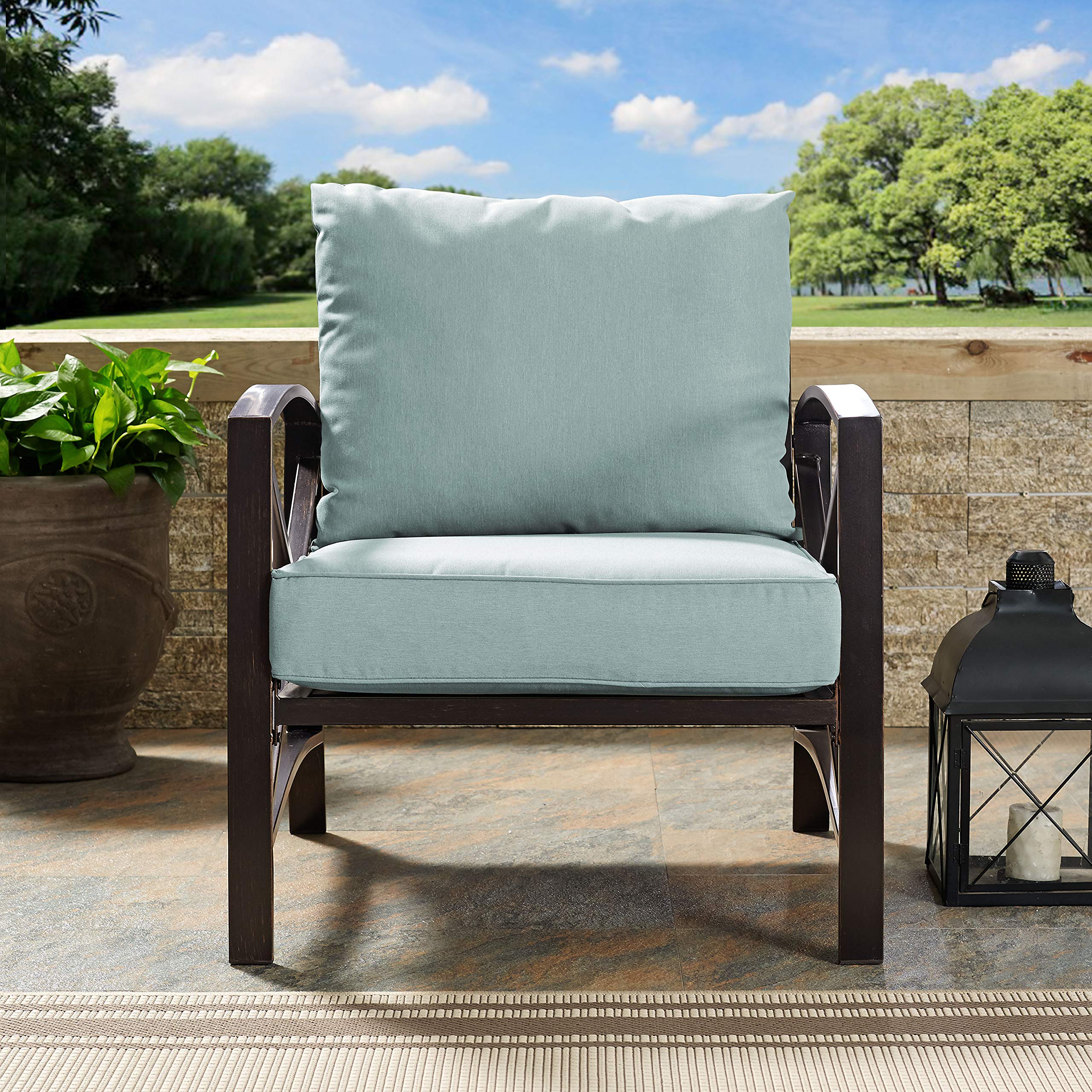 Crosley Furniture Kaplan Outdoor Chair, Patio Chairs for Conversation, Porch, Deck, Balcony, Backyard, Oiled Bronze with Mist Cushions - Image 8