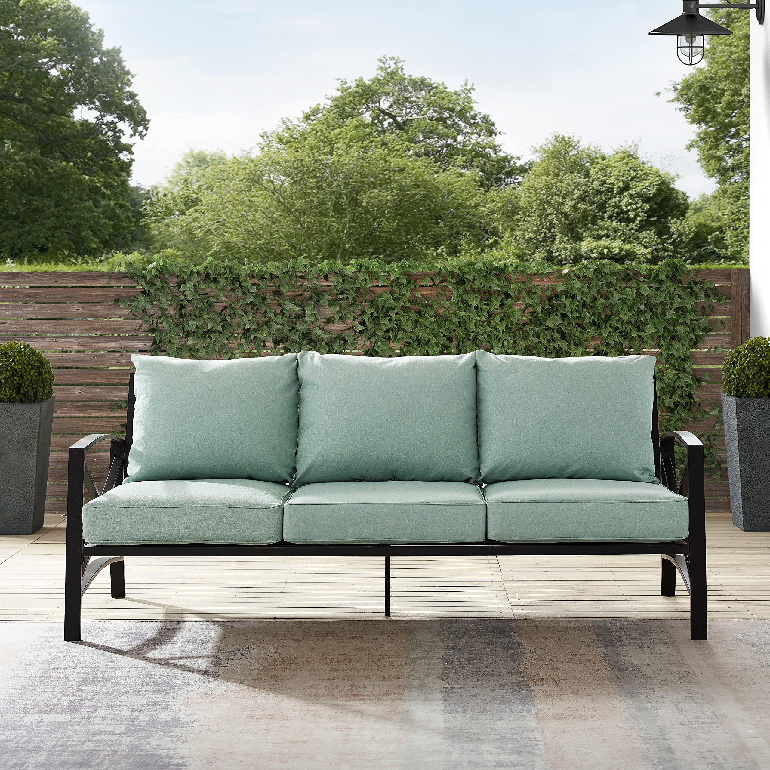 Crosley Furniture Kaplan Outdoor Sofa with Steel Frame, 3-Person Patio Couch for Porch, Deck, Backyard, Oiled Bronze with Mist Cushions - Image 7