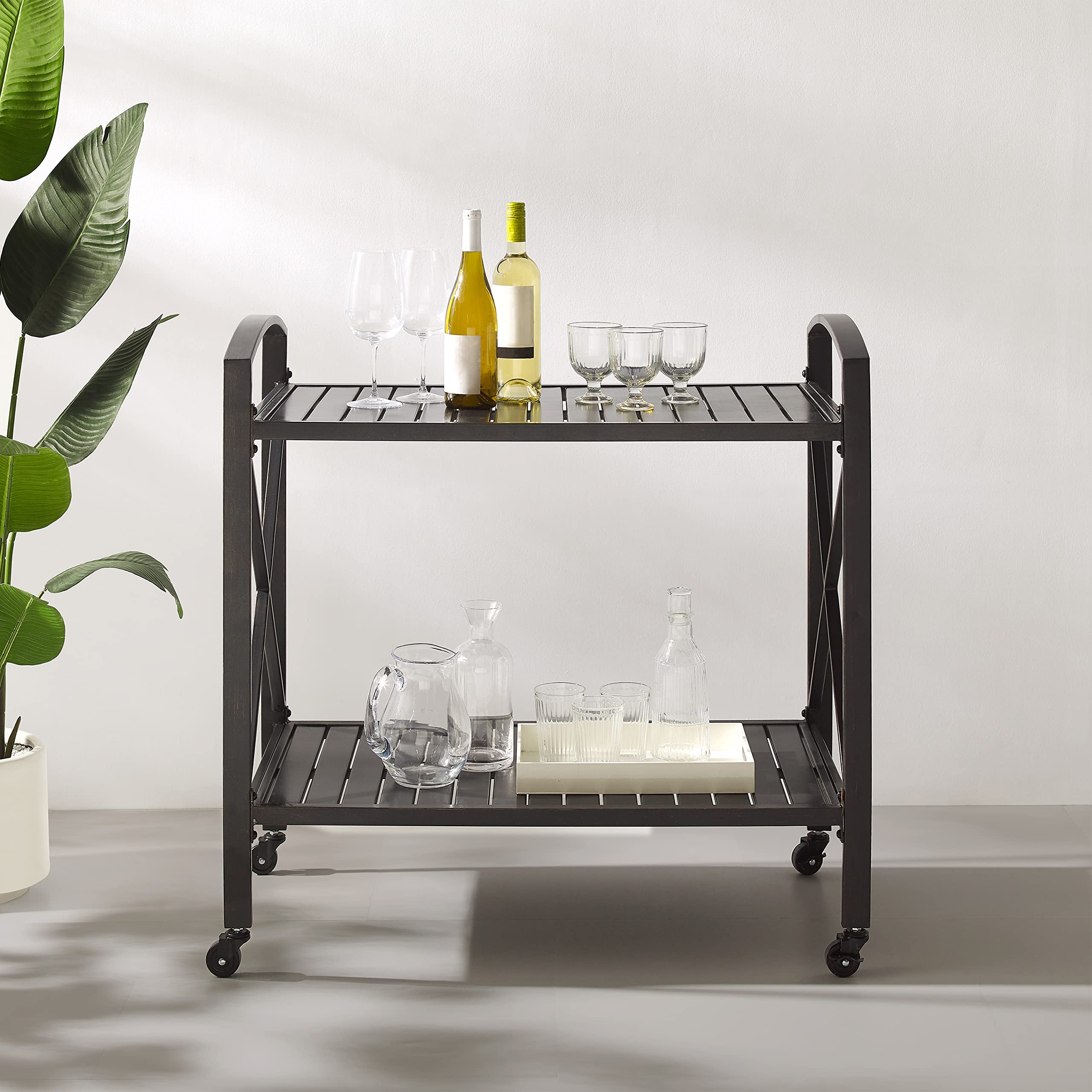 Crosley Furniture Kaplan Rolling Metal Outdoor Bar Cart for Backyard, Pool, Patio, Deck, Oil-Rubbed Bronze - Image 6