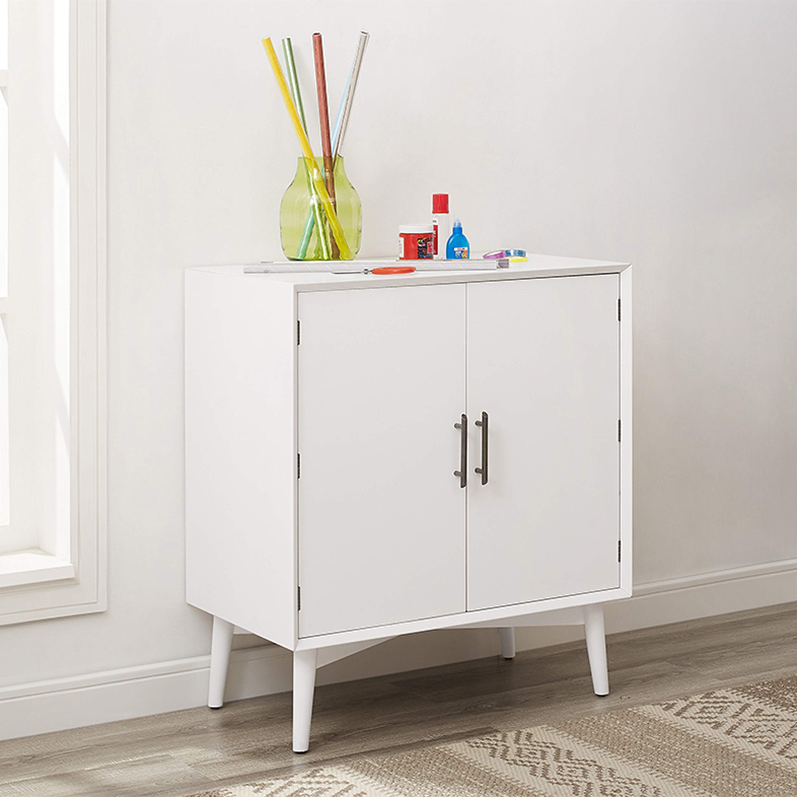 Crosley Furniture Landon Bar Cabinet with Storage Shelves and Wine Rack, White - Image 8