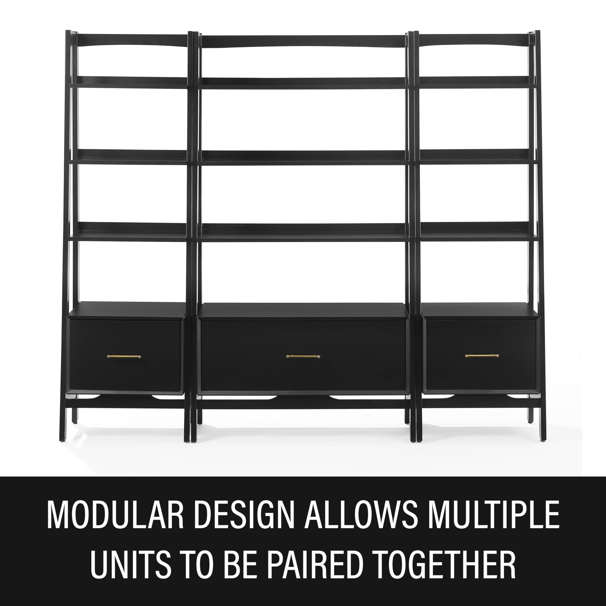 Crosley Furniture Landon 3-Piece Bookshelf Etagere Set, Bookcase with Shelves and File Drawers, Matte Black - Image 5