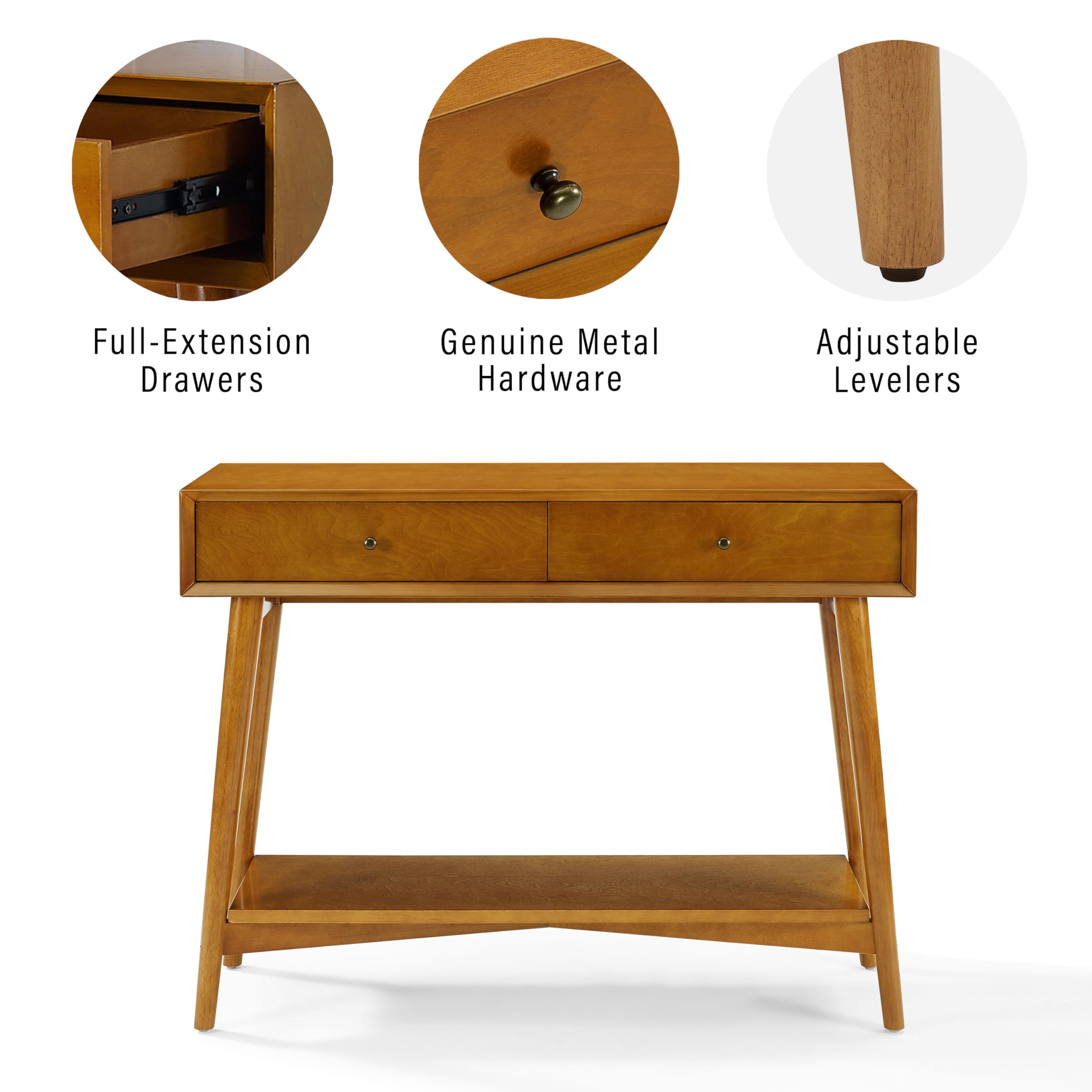 Crosley Furniture Landon Sofa Console Table with Drawers and Shelf for Hall, Entryway, or Living Room, Acorn - Image 7