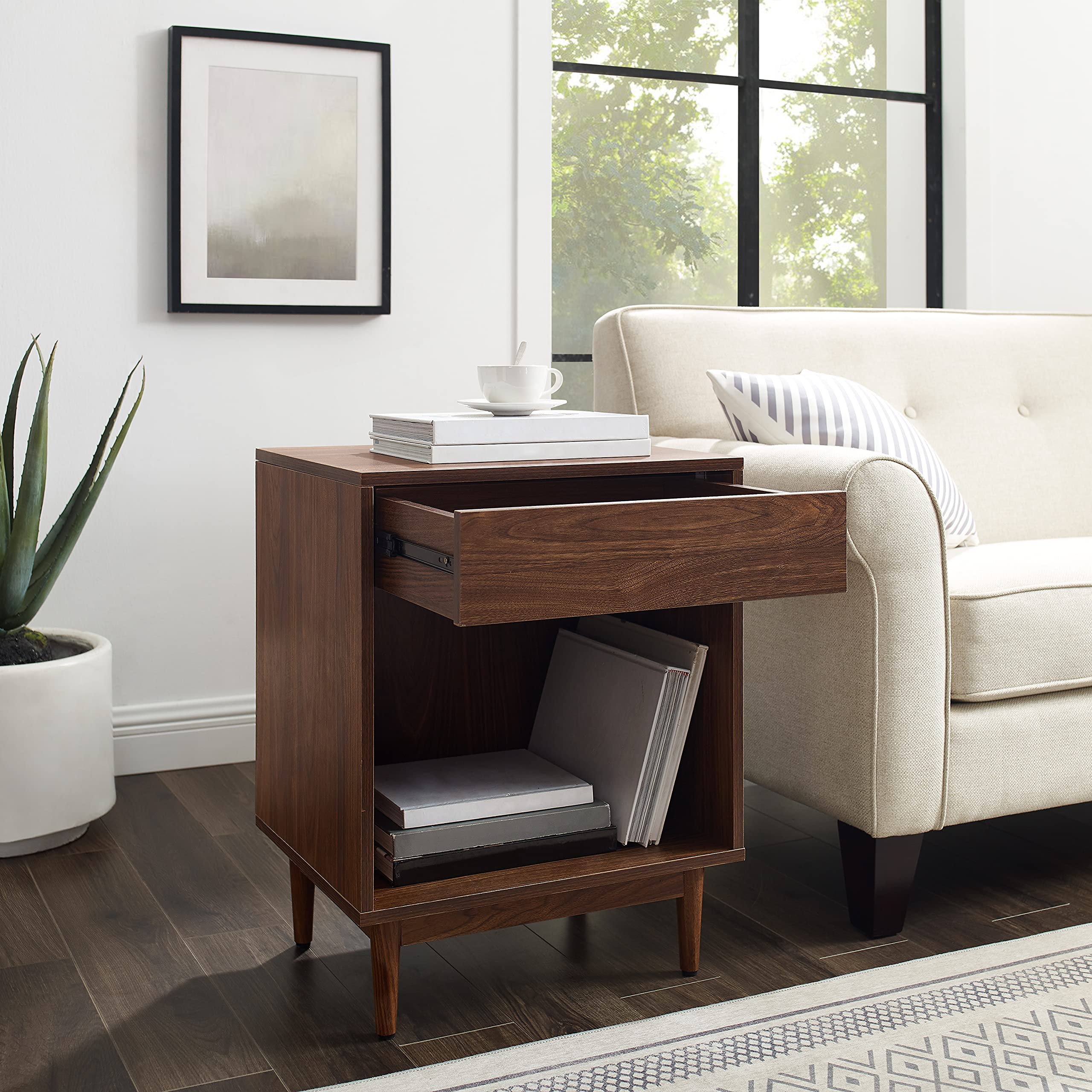 Crosley Furniture Liam End Table and Record Player Stand with Storage for Vinyl Records, Walnut - Image 10