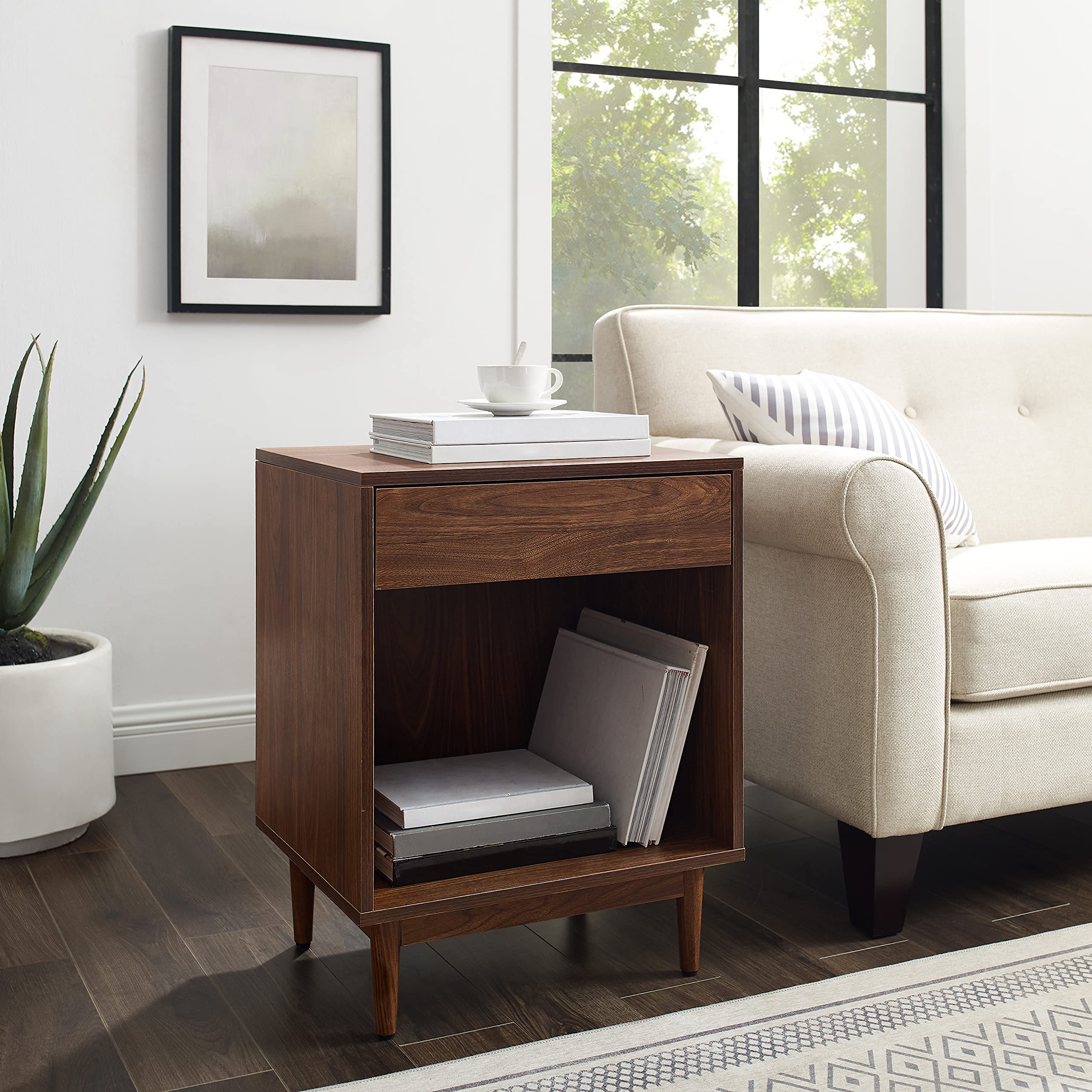Crosley Furniture Liam End Table and Record Player Stand with Storage for Vinyl Records, Walnut - Image 9