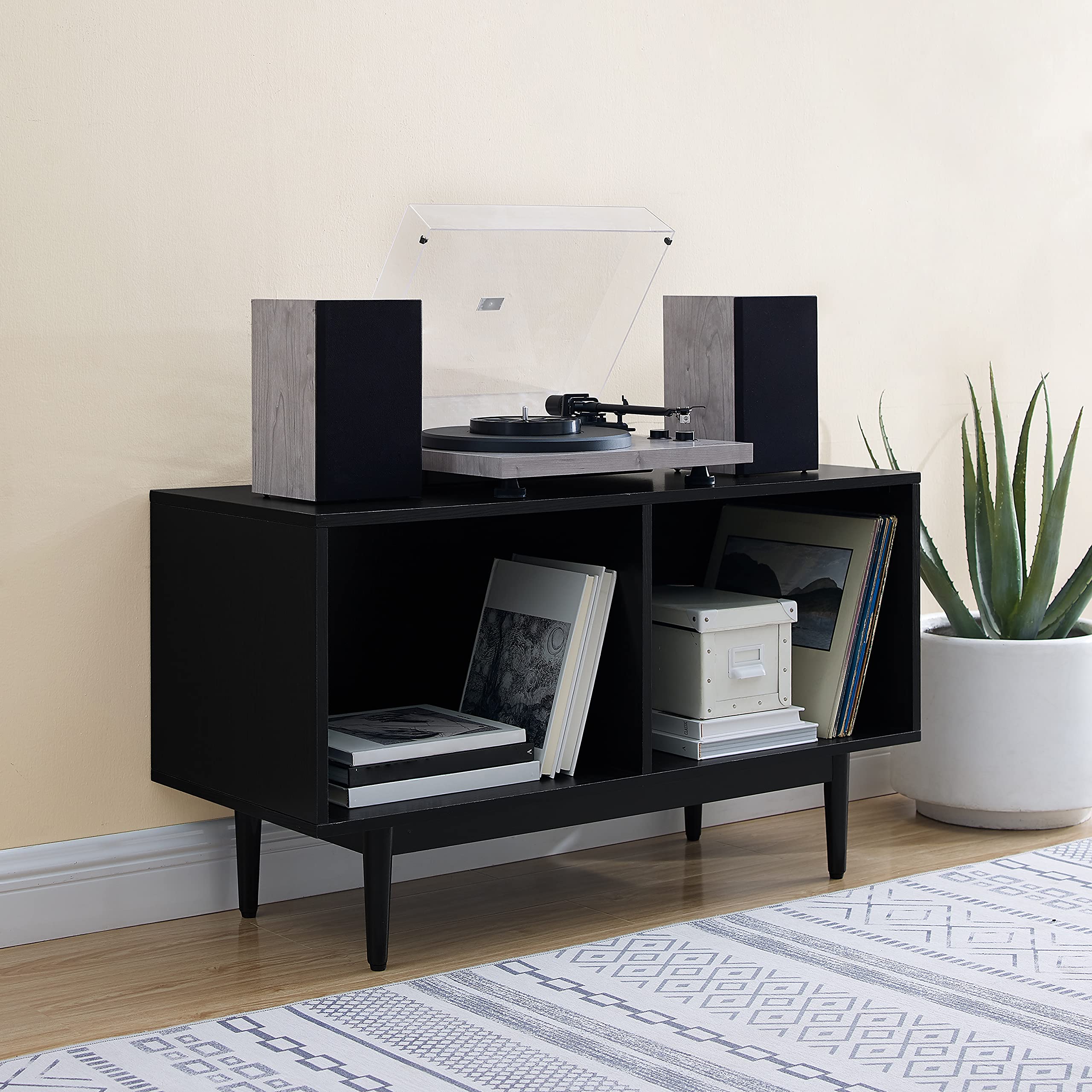 Crosley Furniture Liam Medium Vinyl Record Storage TV Stand and Entertainment Center, Media Console, Black - Image 7