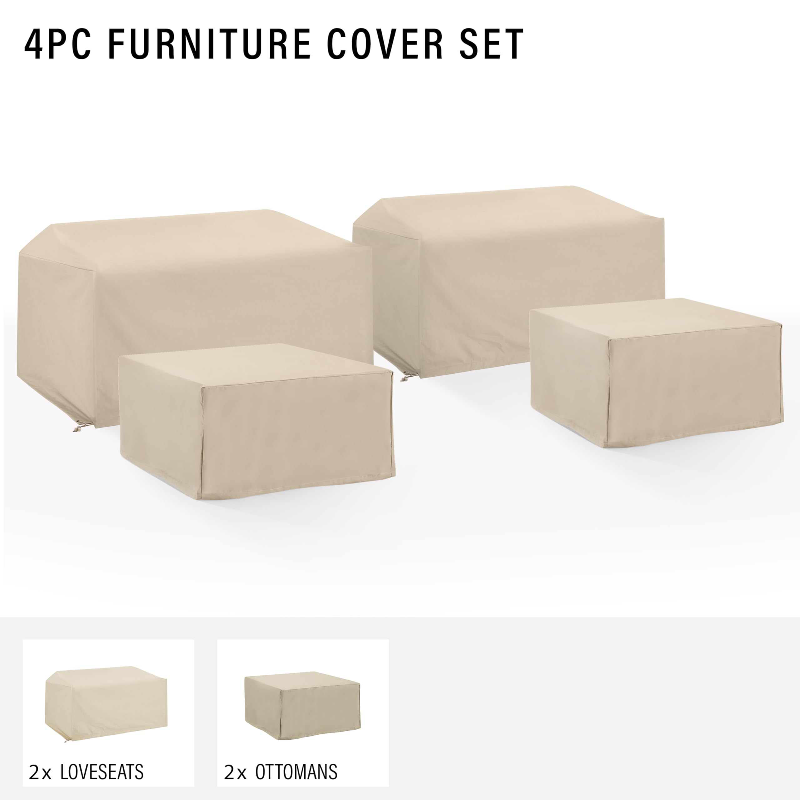 Crosley Furniture Patio Furniture Covers, Waterproof 4-Piece Cover Set for Outdoor Loveseats and Ottomans, Tan - Image 4