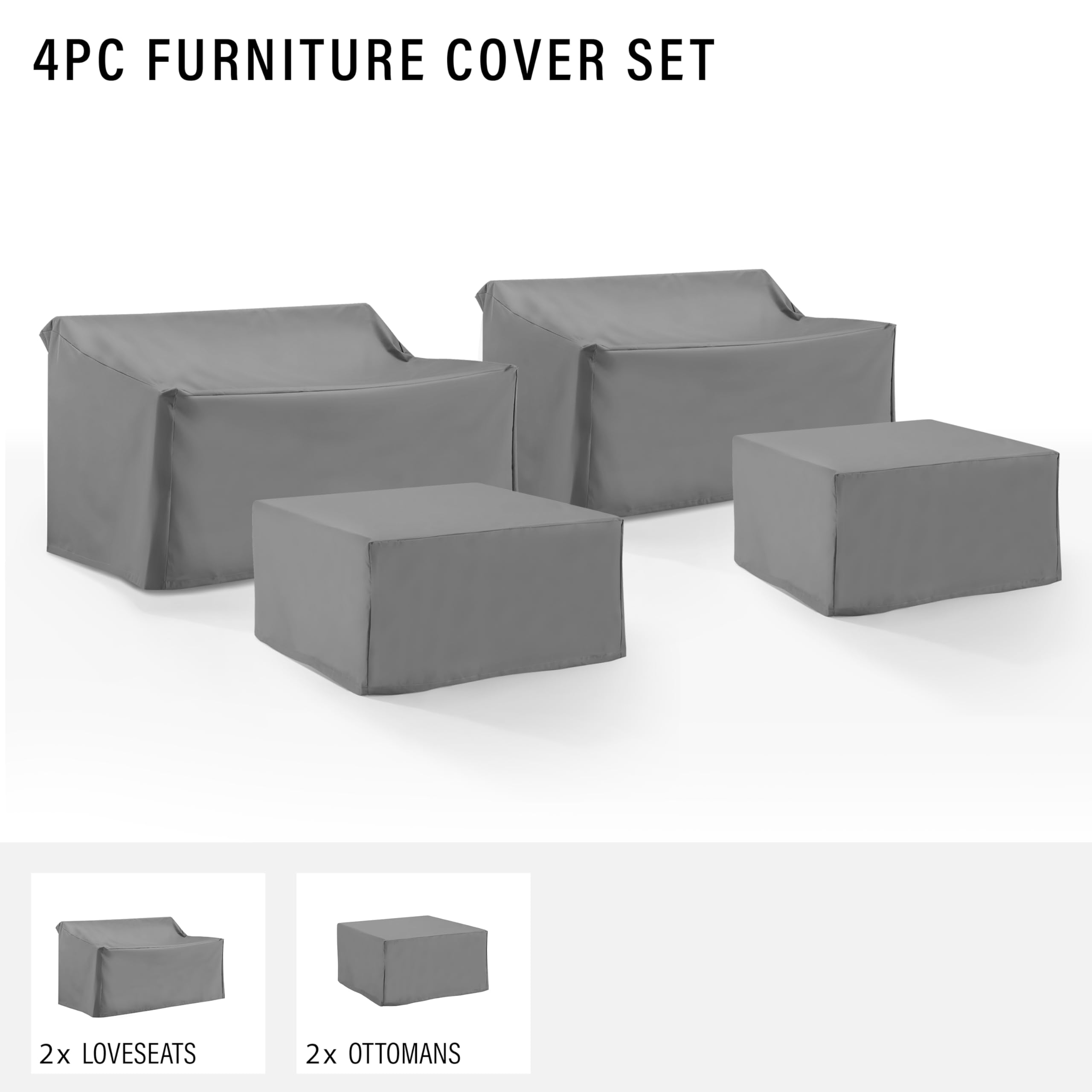 Crosley Furniture Patio Furniture Covers, Waterproof 4-Piece Cover Set for Outdoor Loveseats and Ottomans, Gray - Image 4