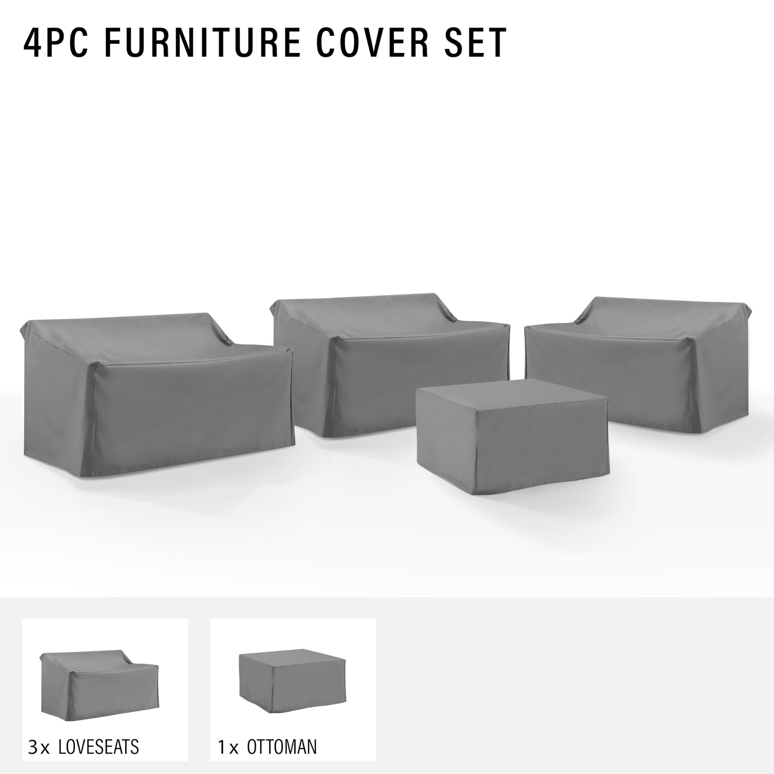 Crosley Furniture Patio Furniture Covers, Waterproof 4-Piece Cover Set for Outdoor Sectional Sofa Sets, Gray - Image 4