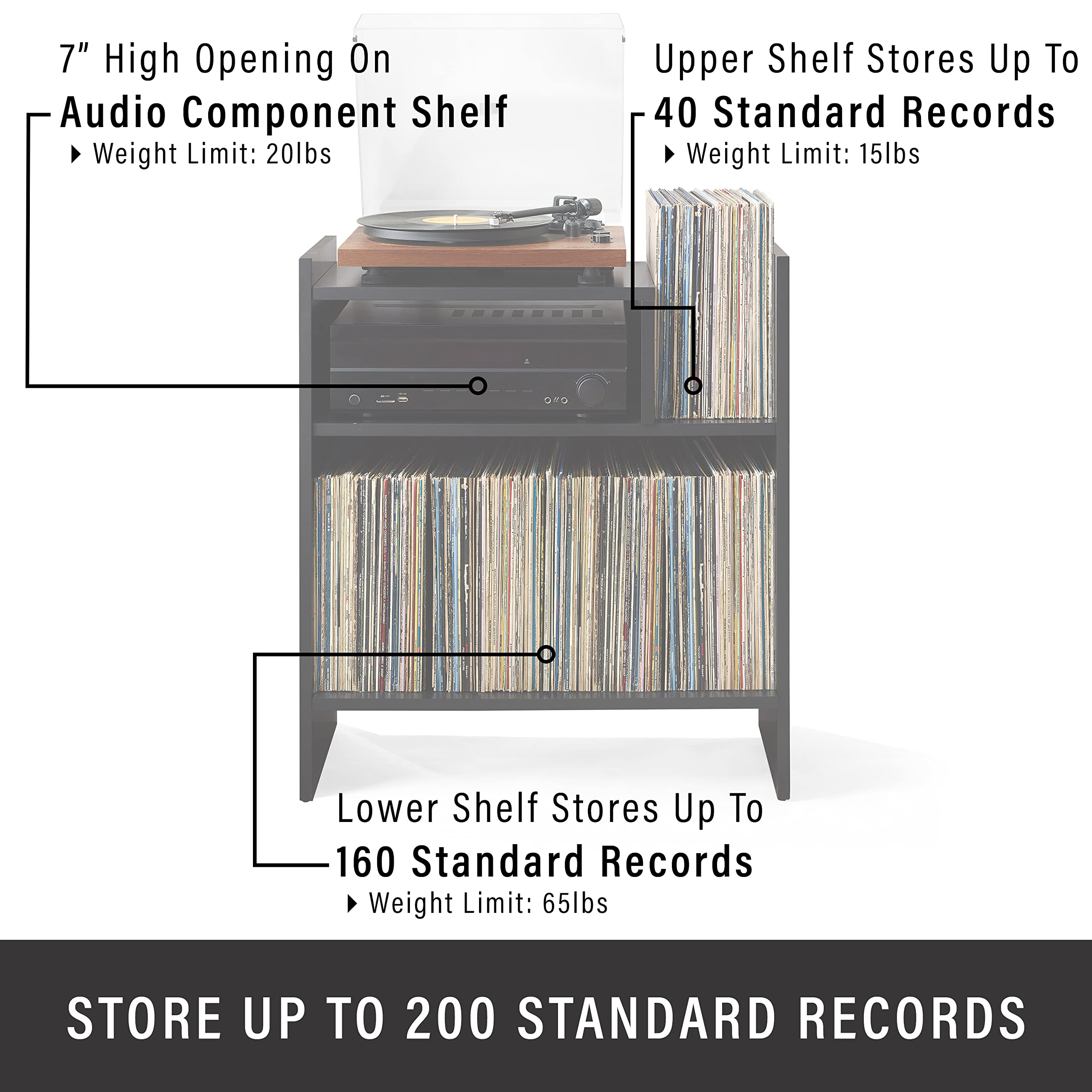 Crosley Furniture Portland Record Player Stand, Media Console with Vinyl Storage, Modern Home Organizer, Black - Image 5