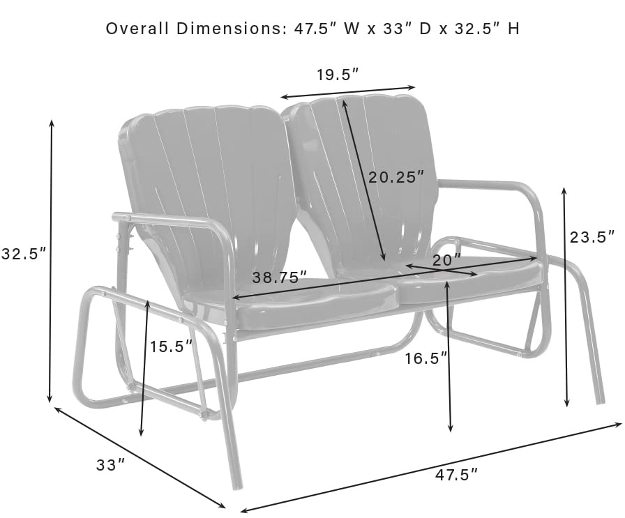 Crosley Furniture Ridgeland Retro Metal Outdoor Loveseat Glider, 2-Person Rocking Patio Bench for Porch, Navy Gloss - Image 3