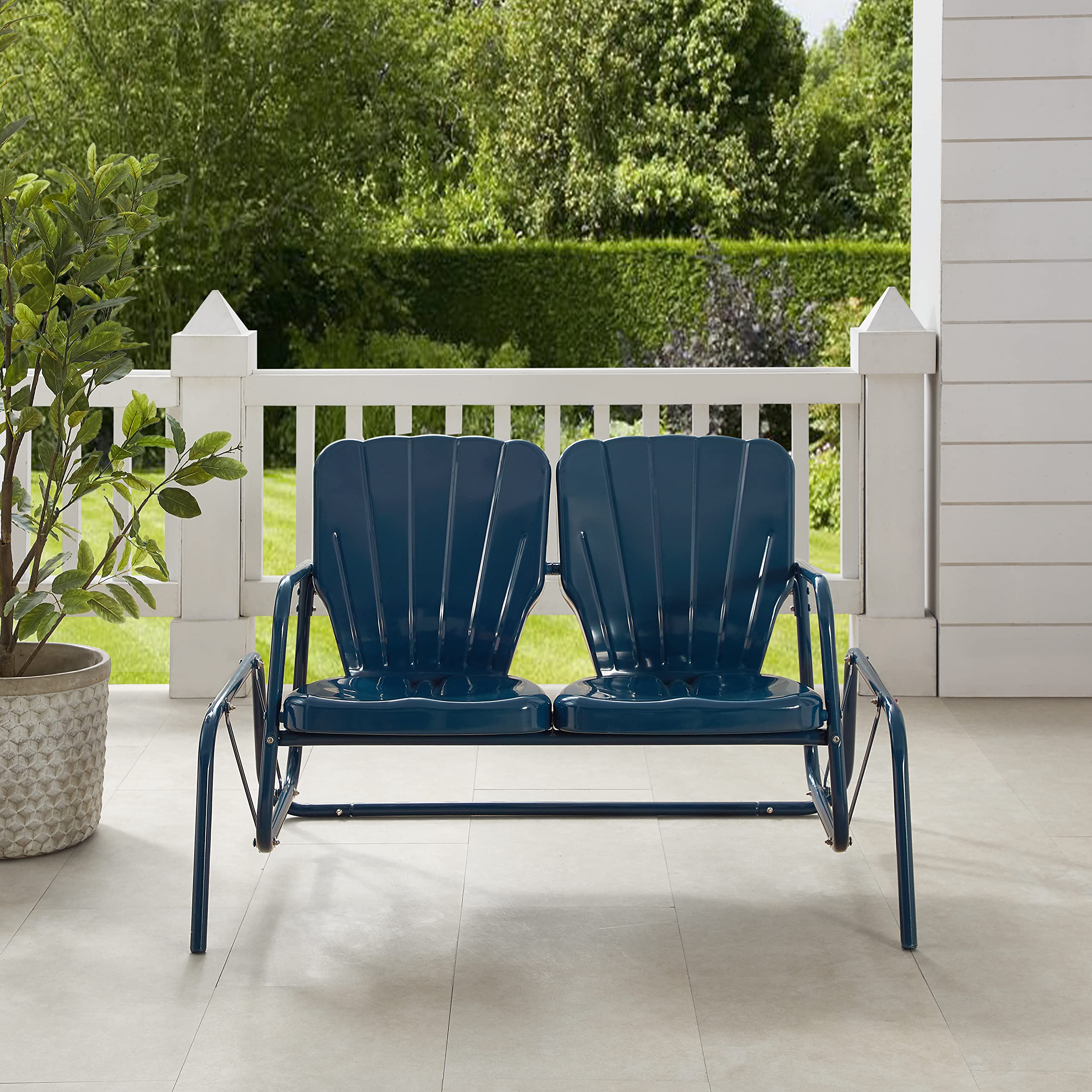 Crosley Furniture Ridgeland Retro Metal Outdoor Loveseat Glider, 2-Person Rocking Patio Bench for Porch, Navy Gloss - Image 7