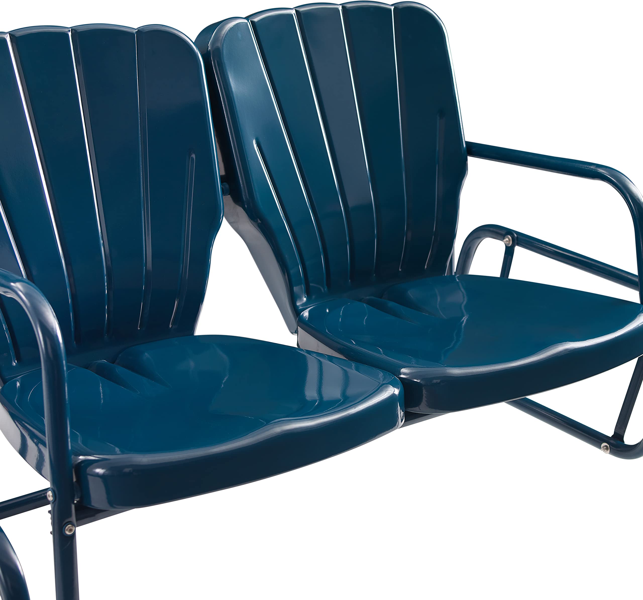 Crosley Furniture Ridgeland Retro Metal Outdoor Loveseat Glider, 2-Person Rocking Patio Bench for Porch, Navy Gloss - Image 8