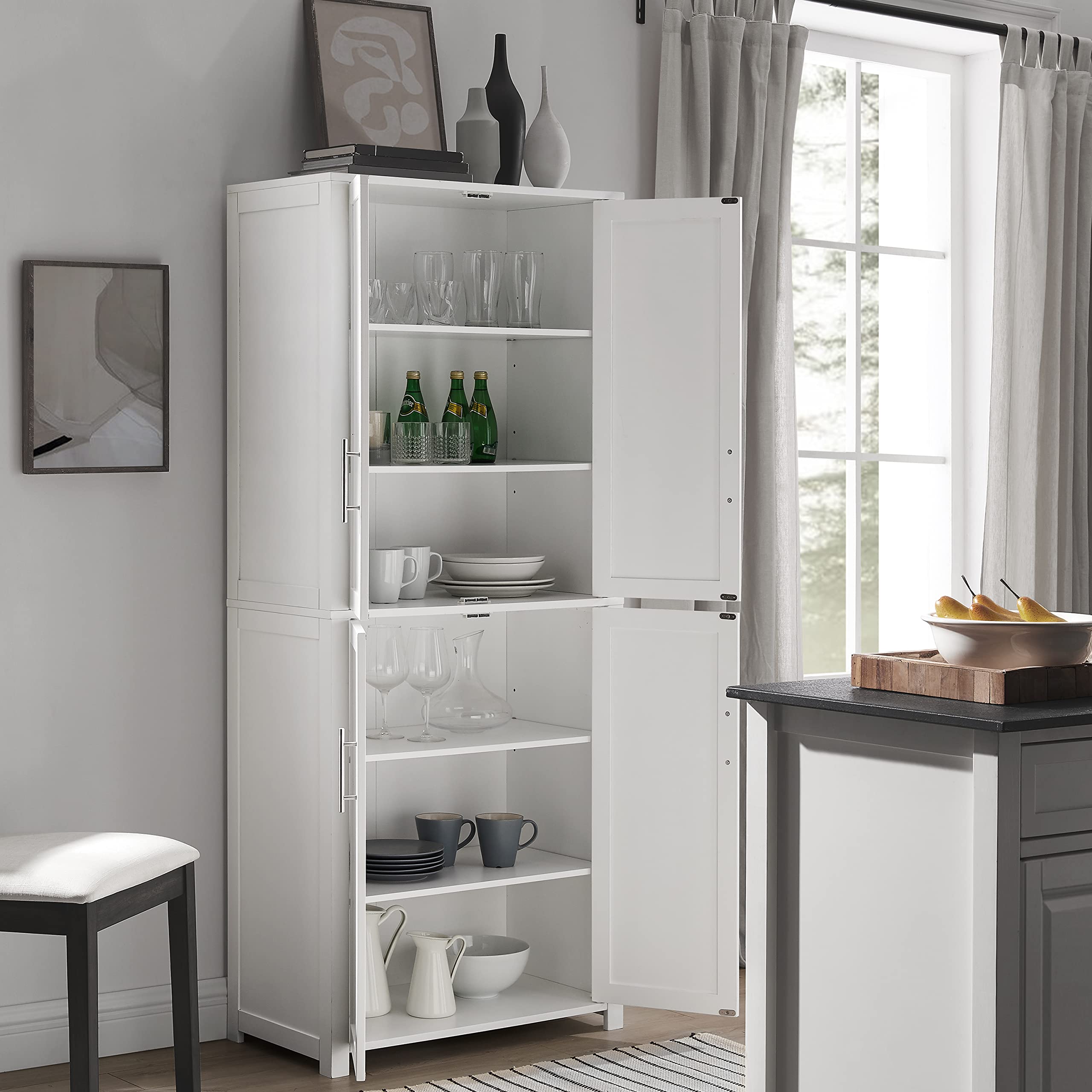 Crosley Furniture Savannah Tall Pantry Storage Cabinet with Shelves, Kitchen, Dining, or Laundry Room, White - Image 10