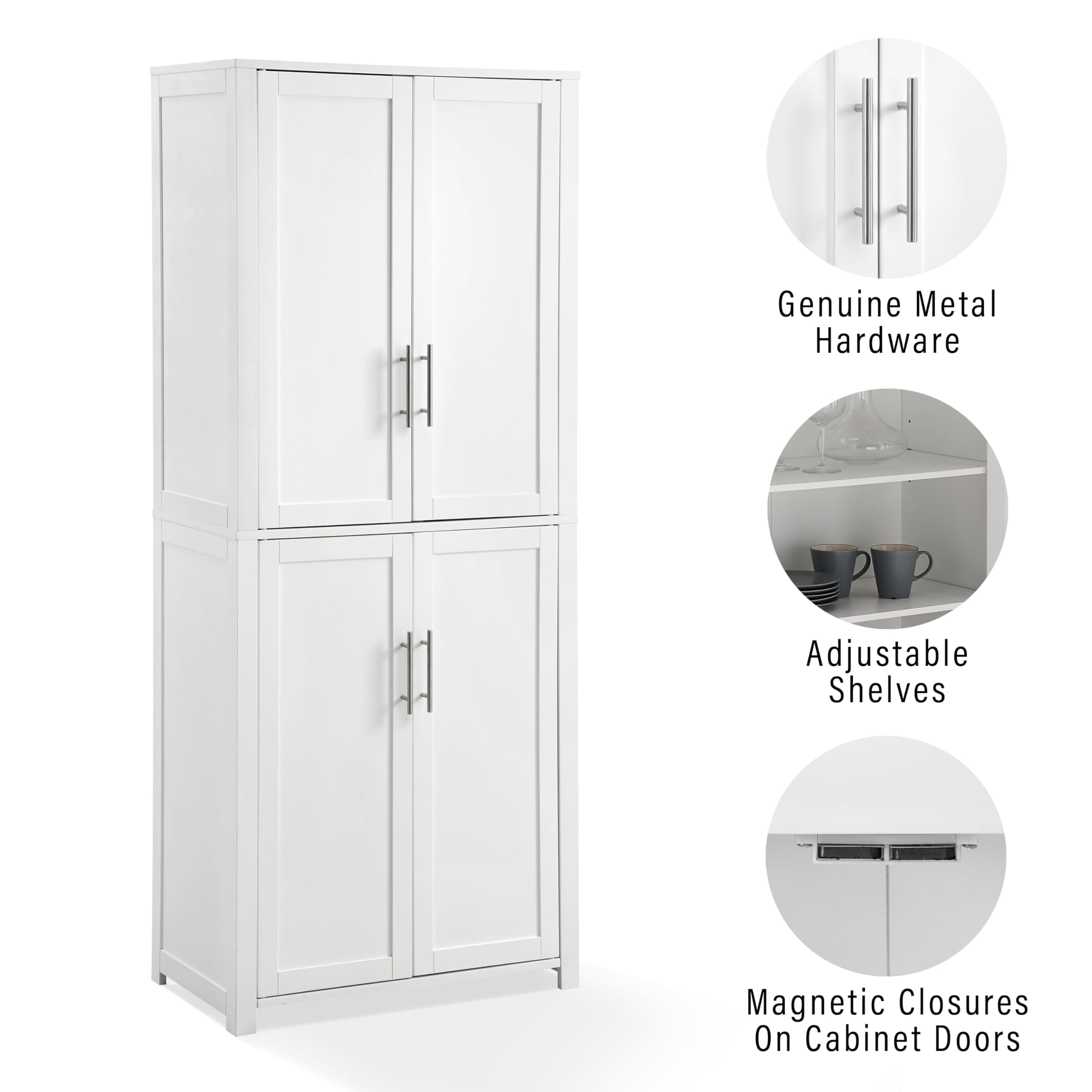 Crosley Furniture Savannah Tall Pantry Storage Cabinet with Shelves, Kitchen, Dining, or Laundry Room, White - Image 6