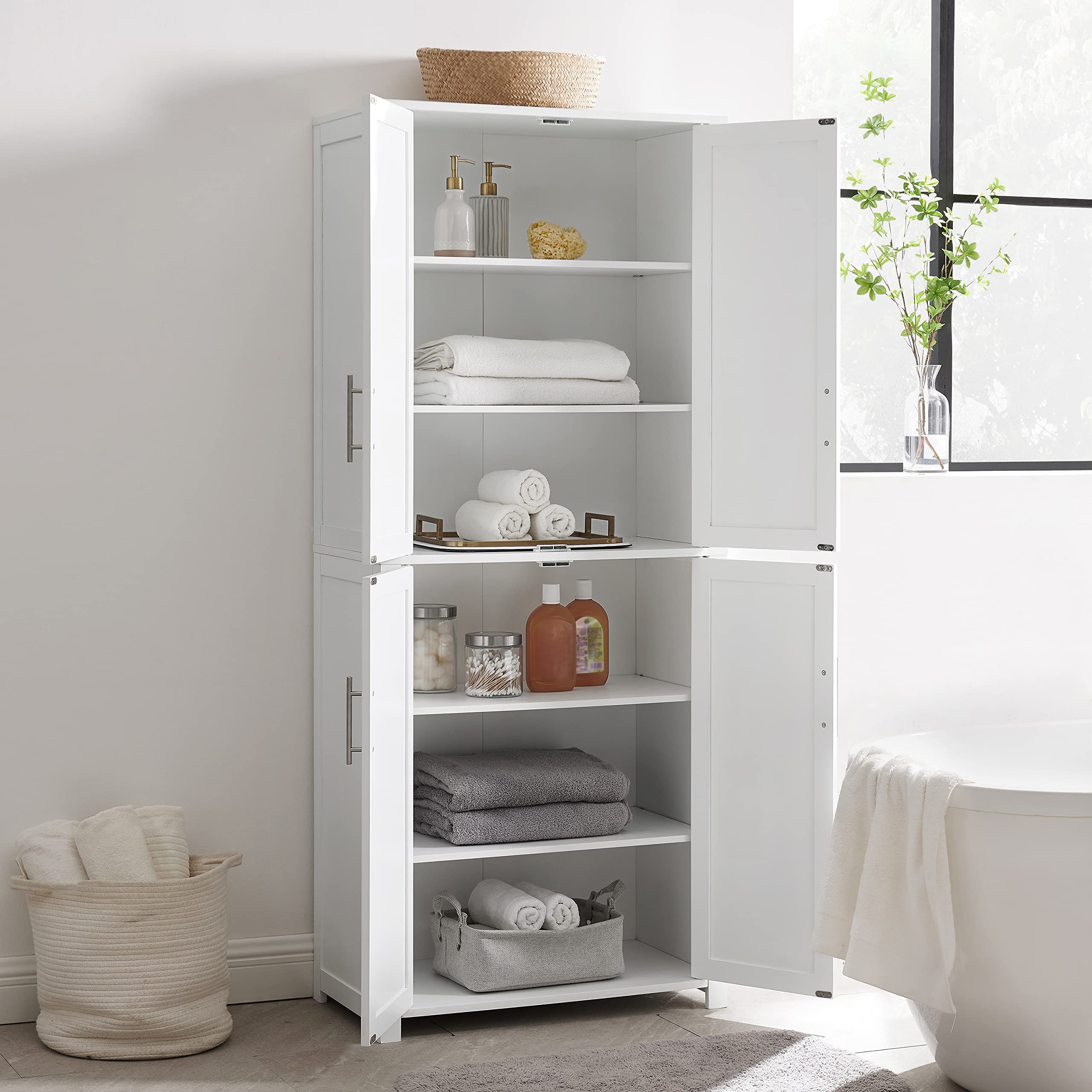 Crosley Furniture Savannah Tall Pantry Storage Cabinet with Shelves, Kitchen, Dining, or Laundry Room, White - Image 7