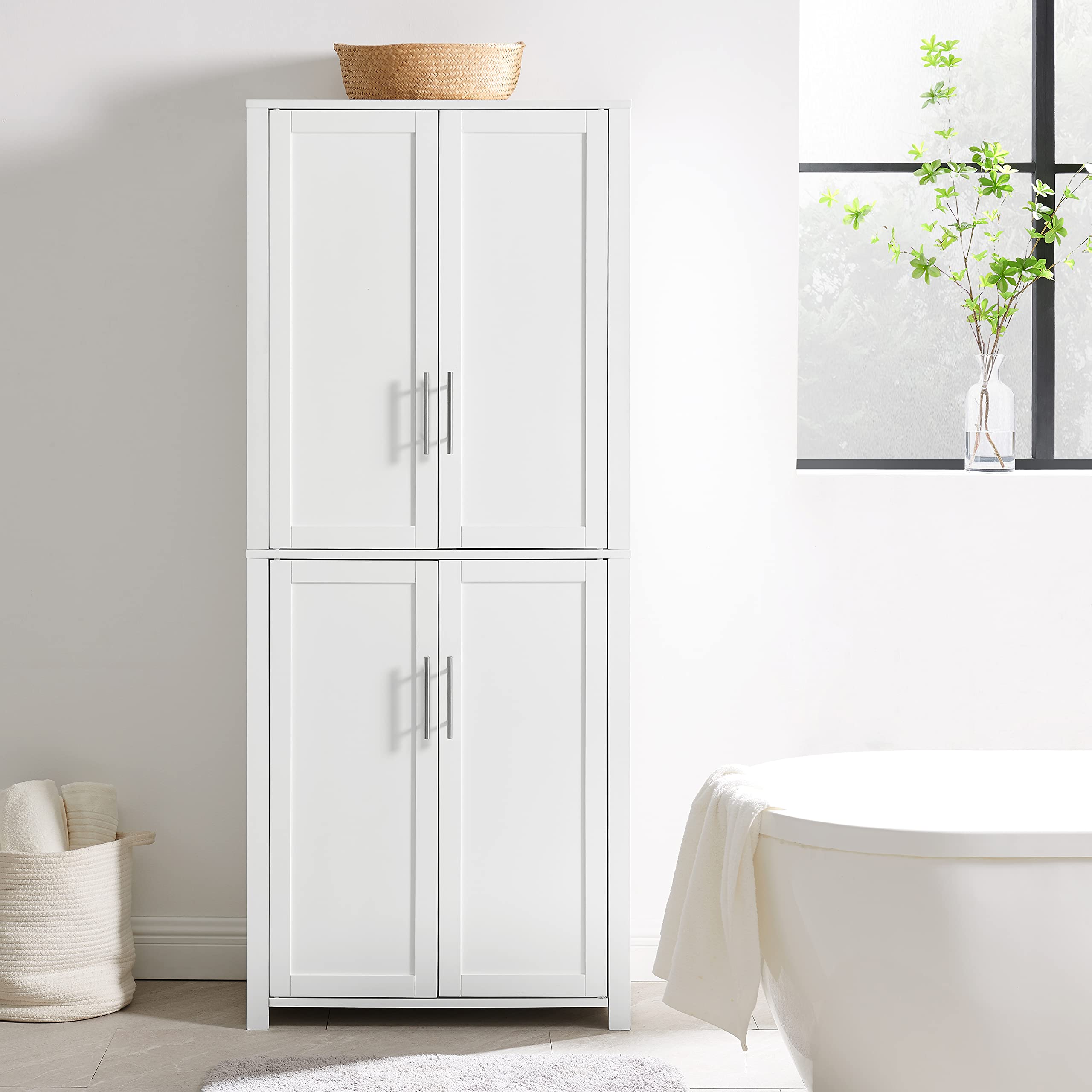 Crosley Furniture Savannah Tall Pantry Storage Cabinet with Shelves, Kitchen, Dining, or Laundry Room, White - Image 8