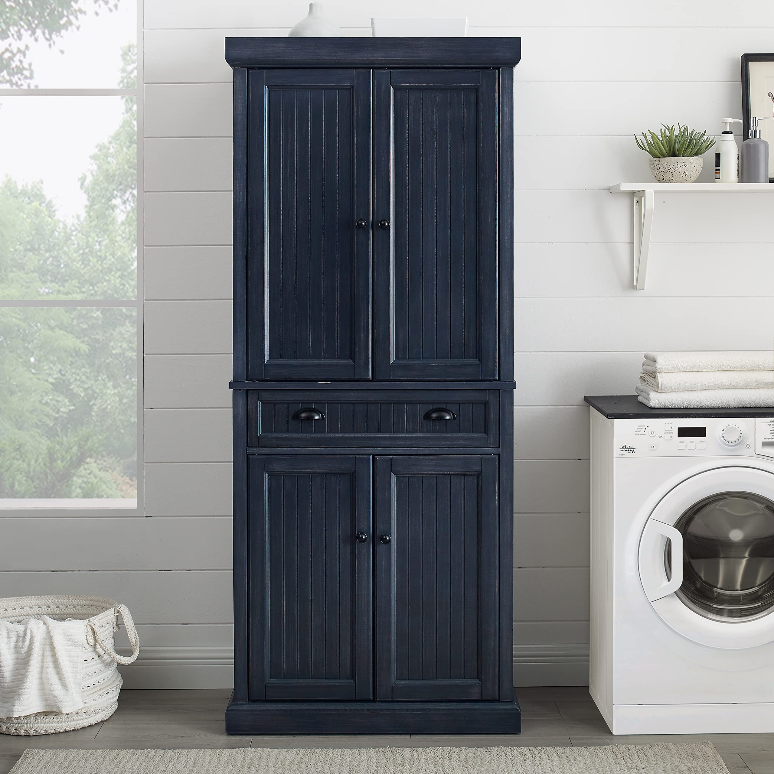 Crosley Furniture Seaside Coastal Pantry Storage Cabinet with Shelves, Kitchen, Dining, or Laundry Room, Distressed Navy - Image 10